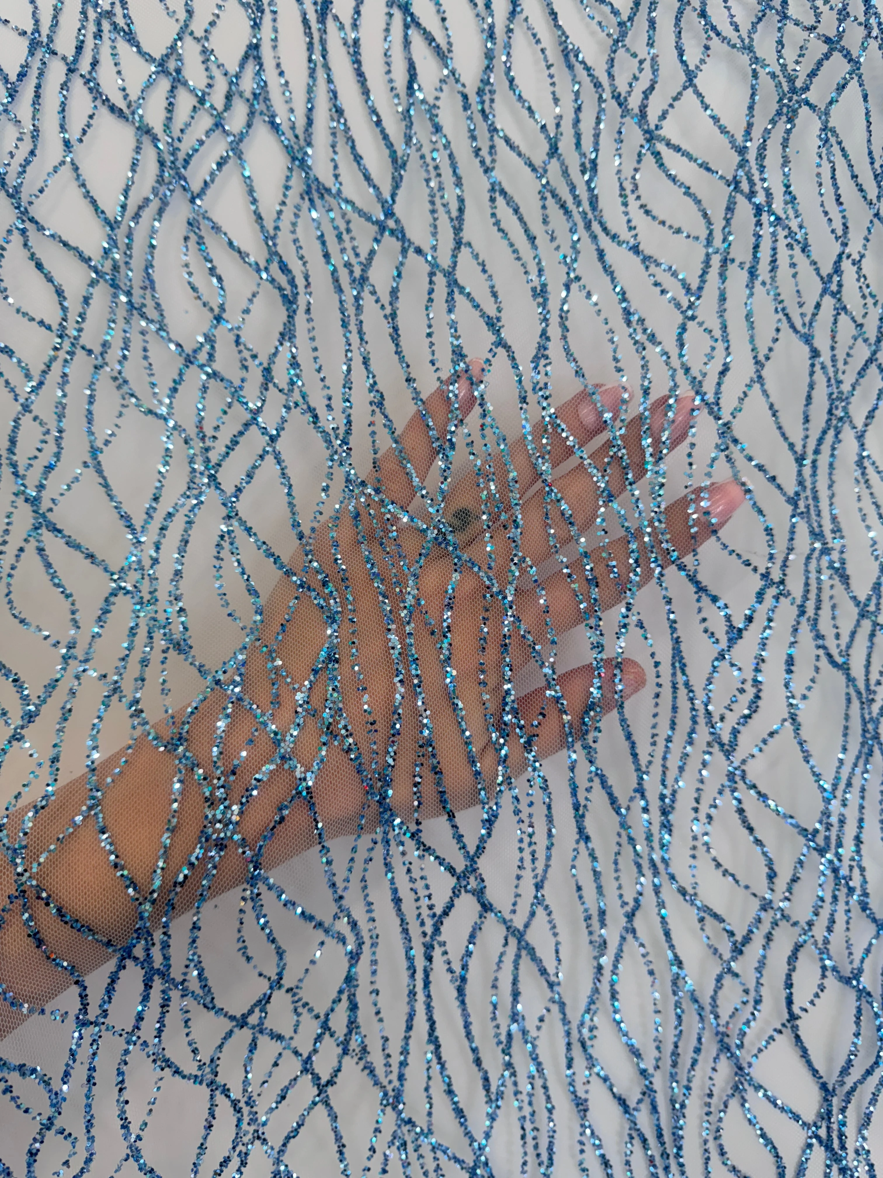Baby Blue Glitter Lace on Mesh - Image 9