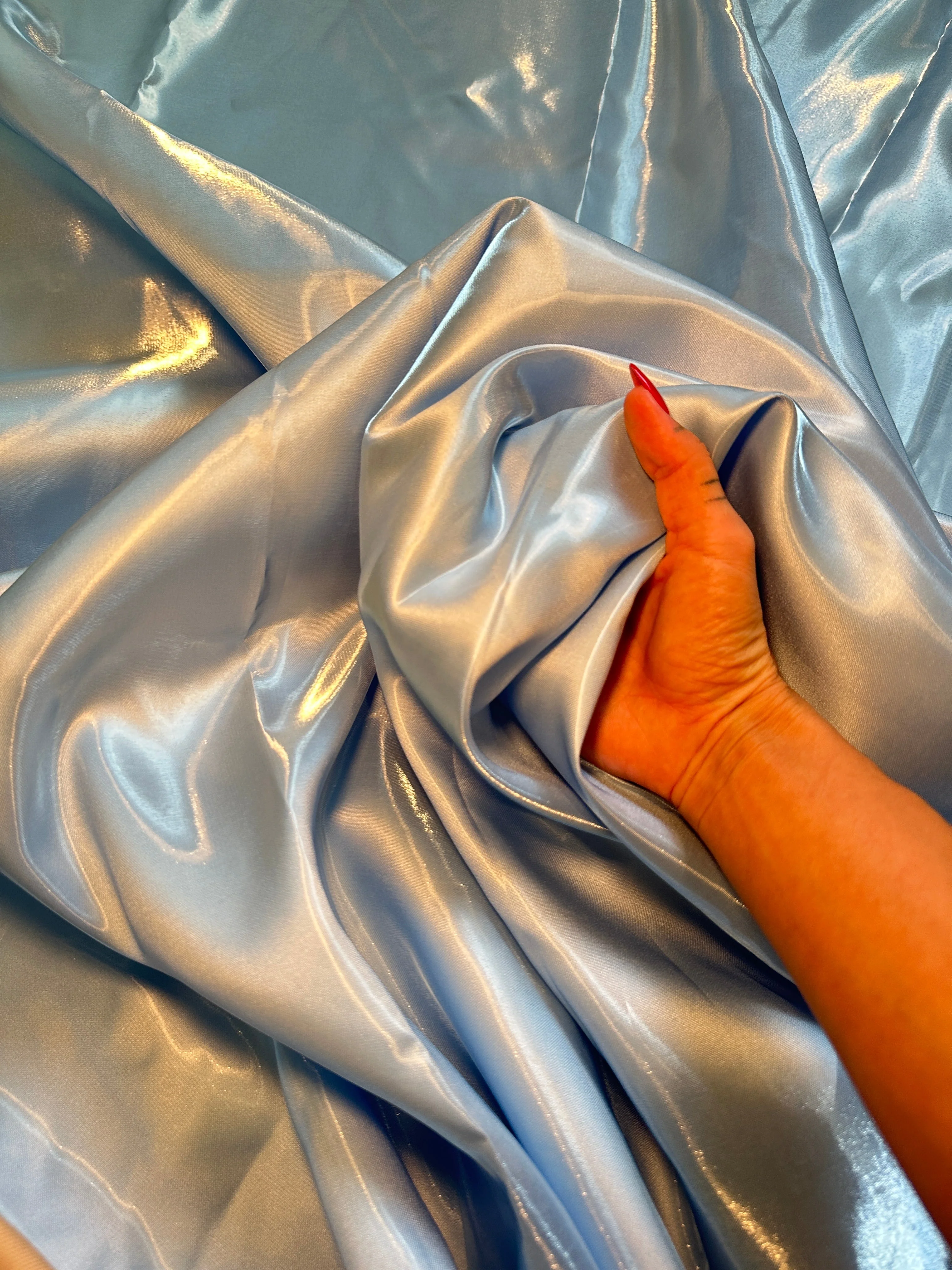 Baby Blue Liquid Bridal Satin - Image 4