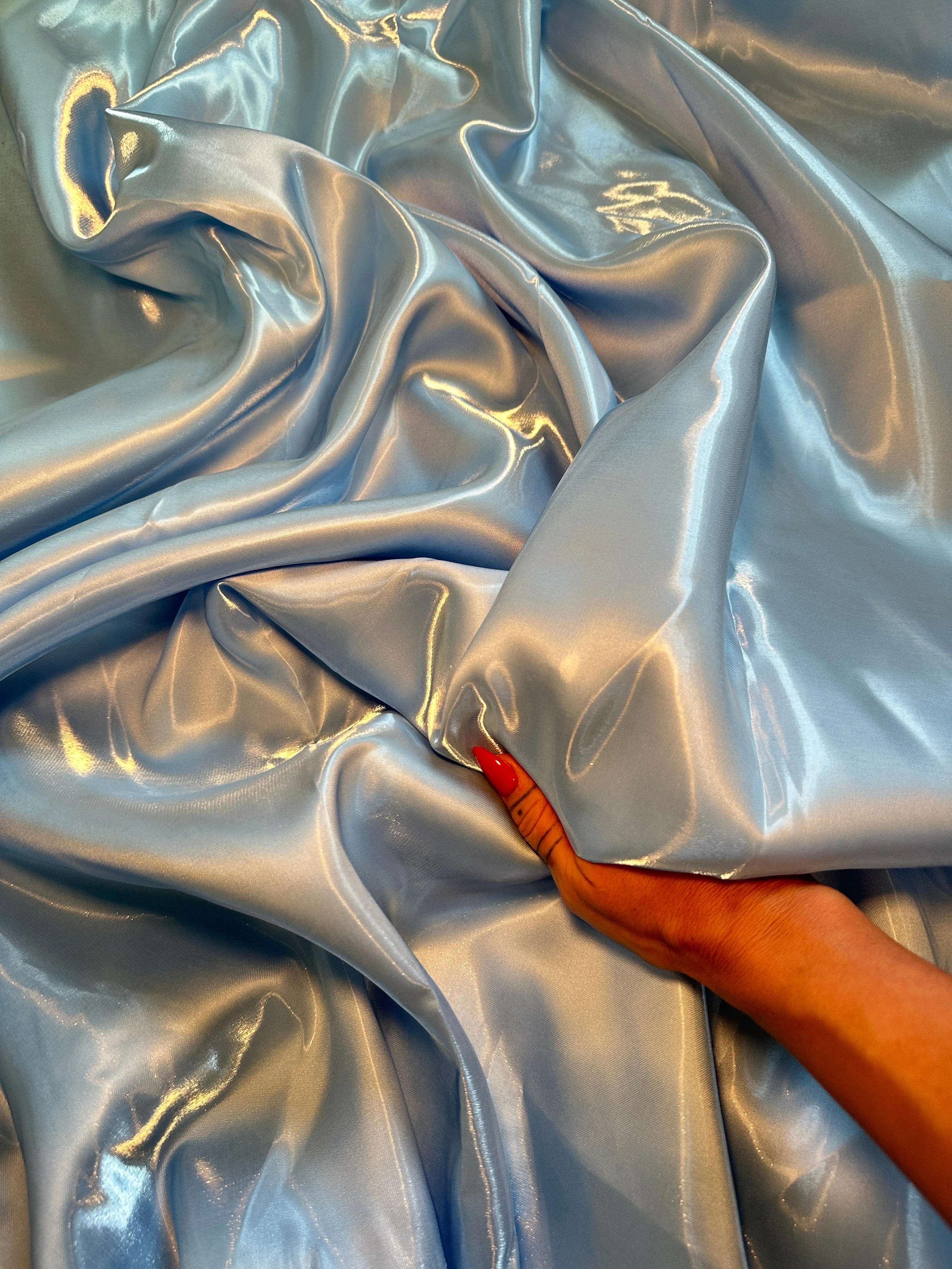 Baby Blue Liquid Bridal Satin - Image 6