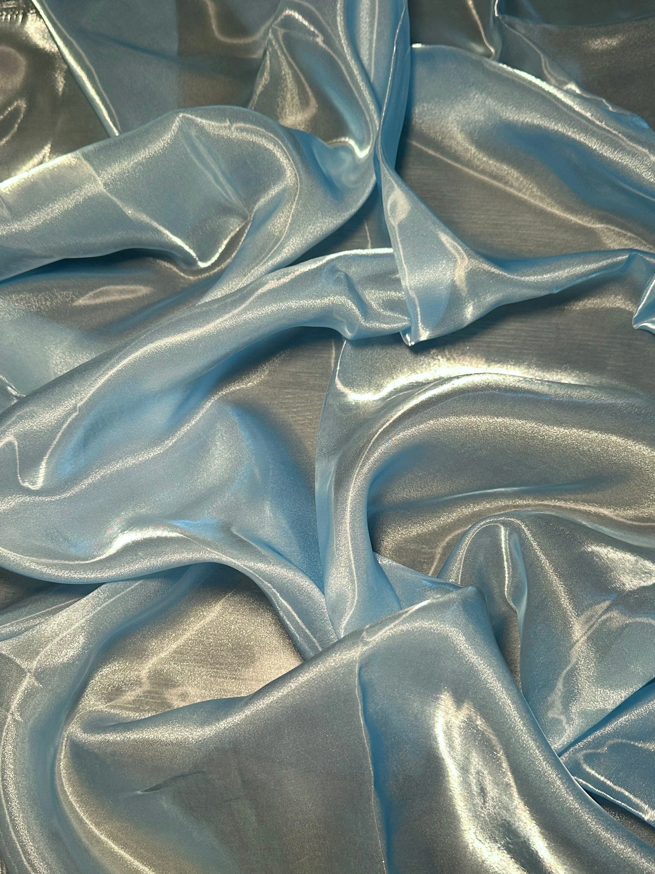 Baby Blue Liquid Shimmery Organza - Image 3