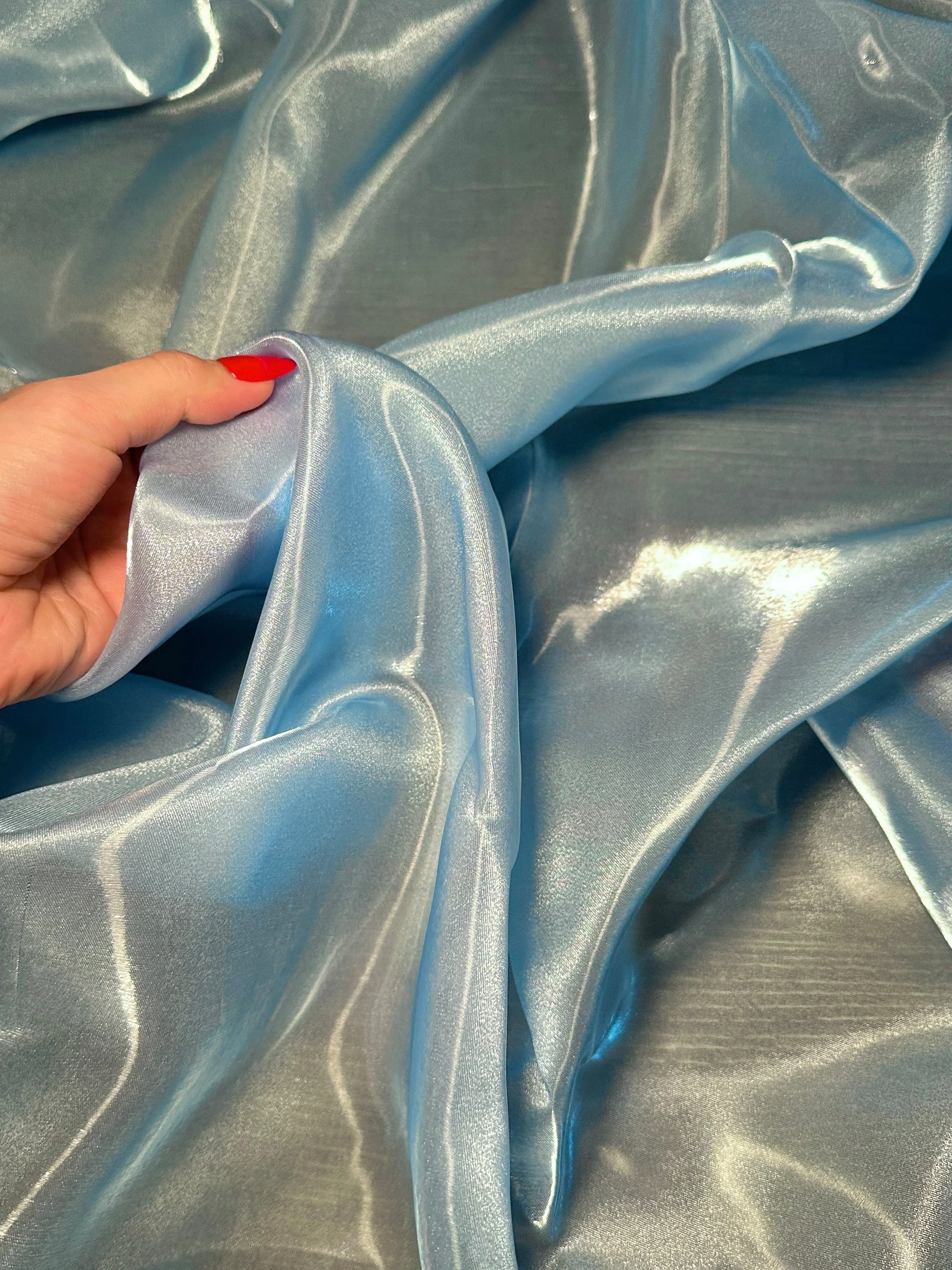 Baby Blue Liquid Shimmery Organza - Image 4