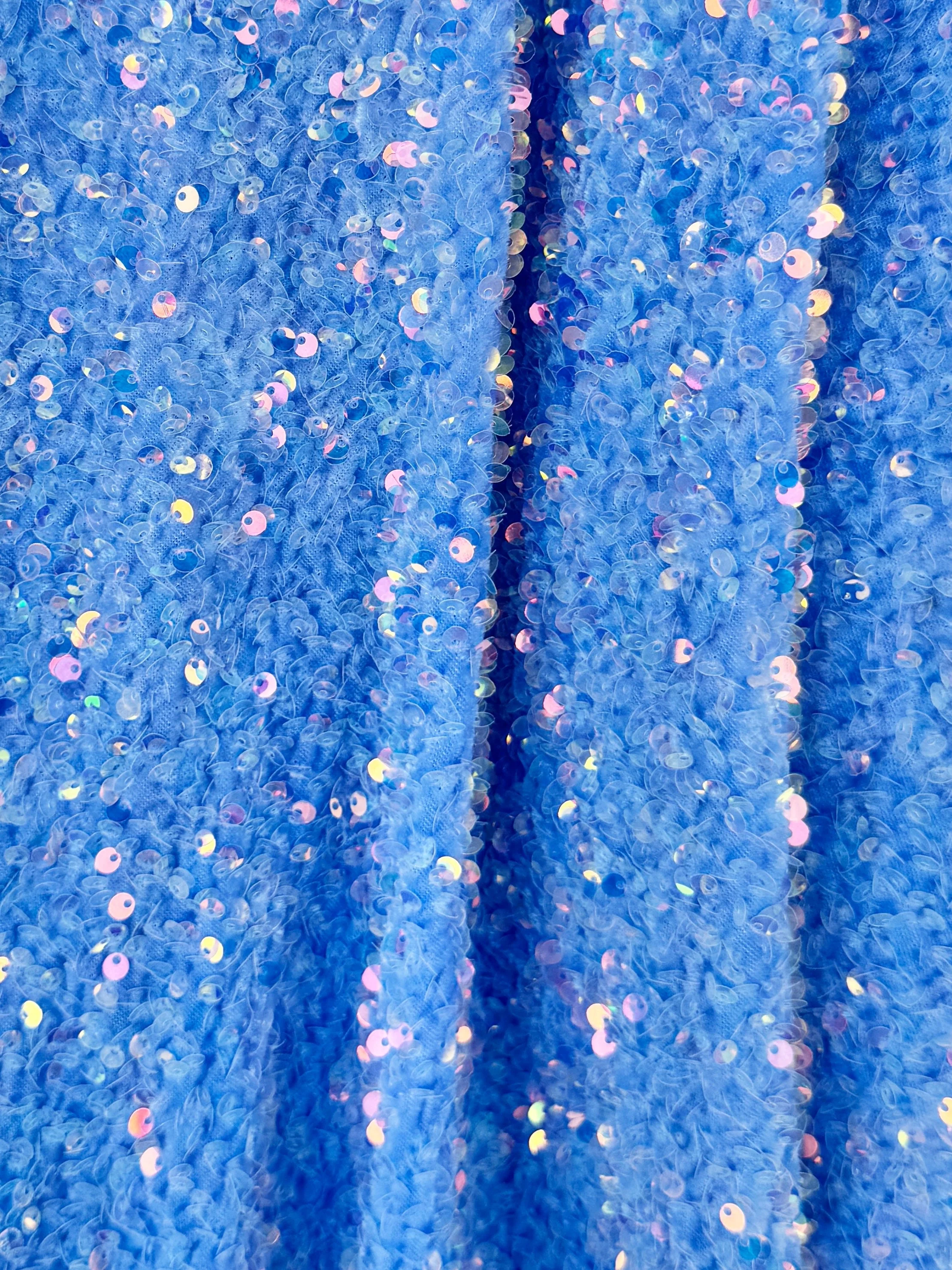 Iridescent Baby Blue Sequin on Velvet - Image 8