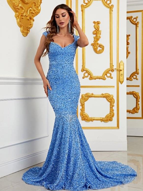 Baby Blue Sequins Velvet - Image 3