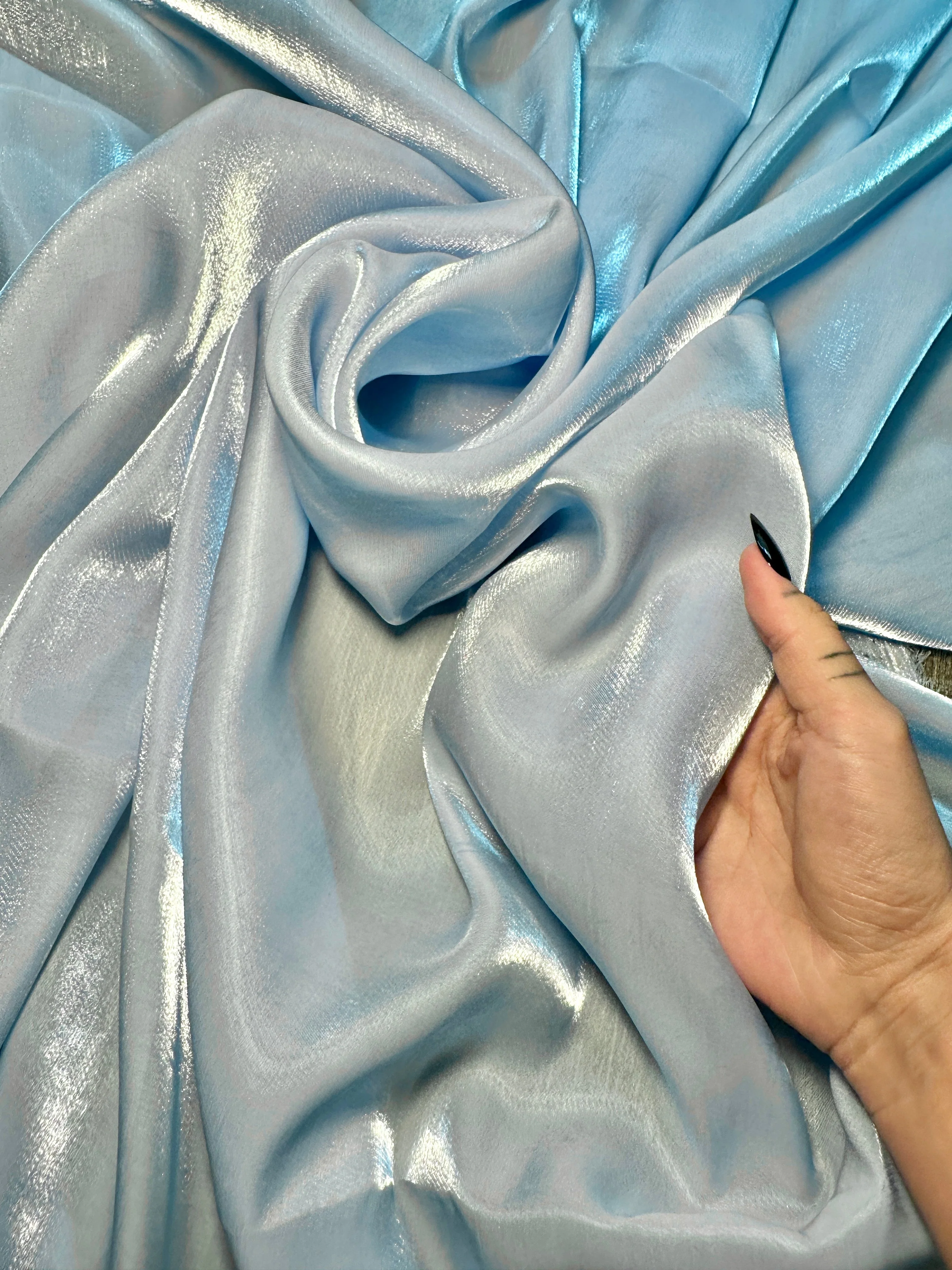Baby Blue Water Liquid Shimmery Chiffon - Image 4