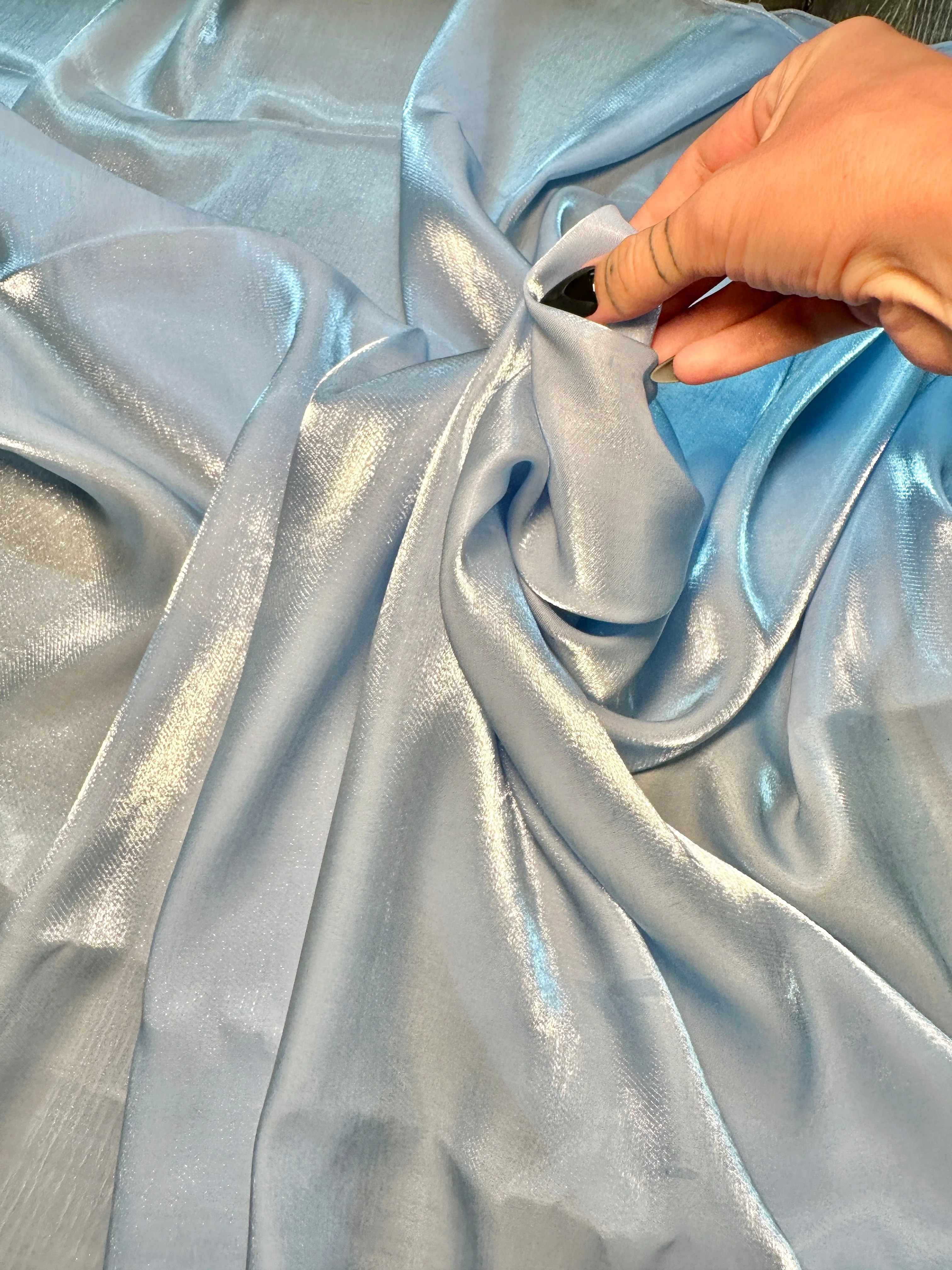 Baby Blue Water Liquid Shimmery Chiffon - Image 6