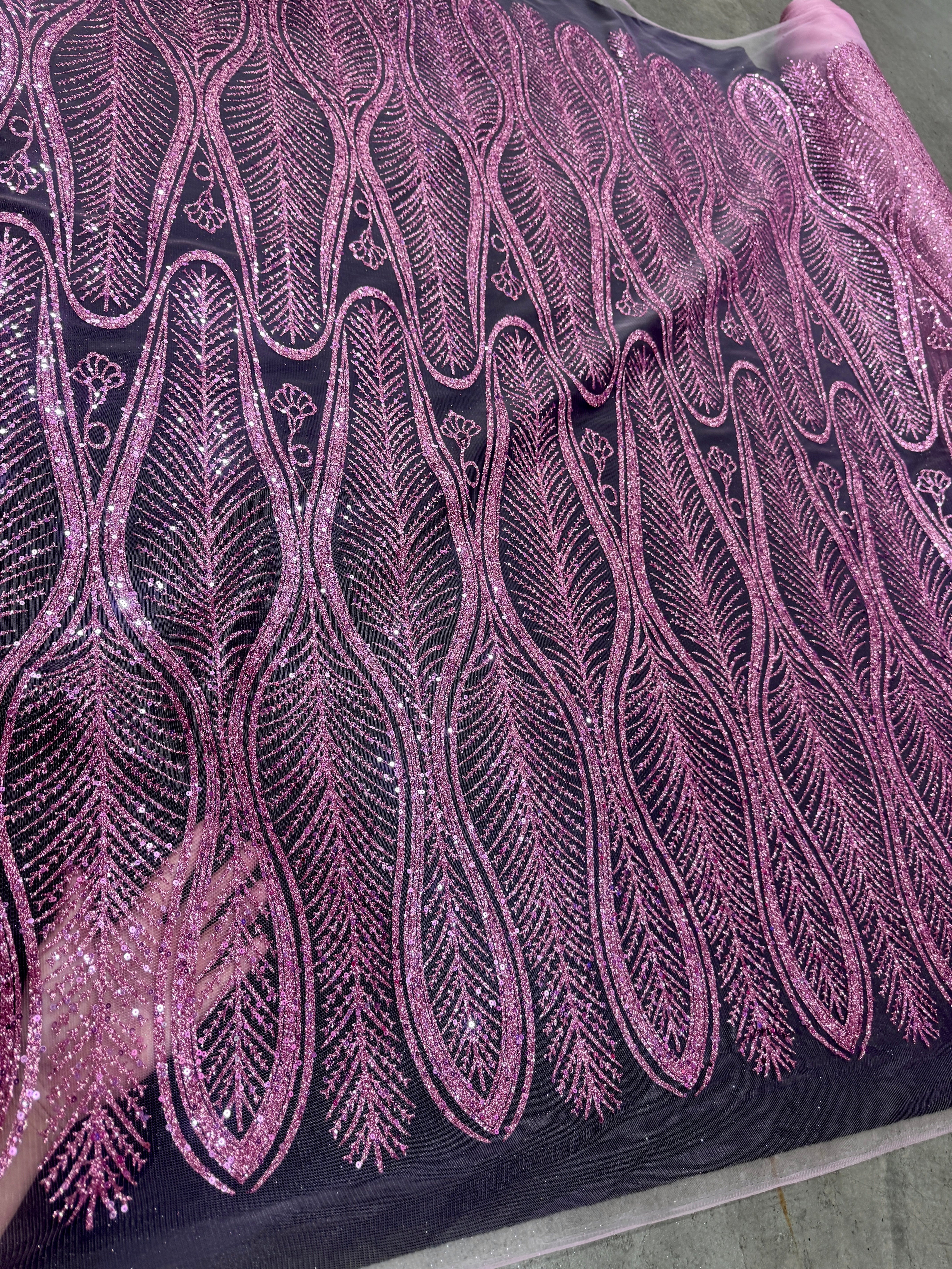 Baby Pink Glitter Sequin Geometric Lace - Image 2