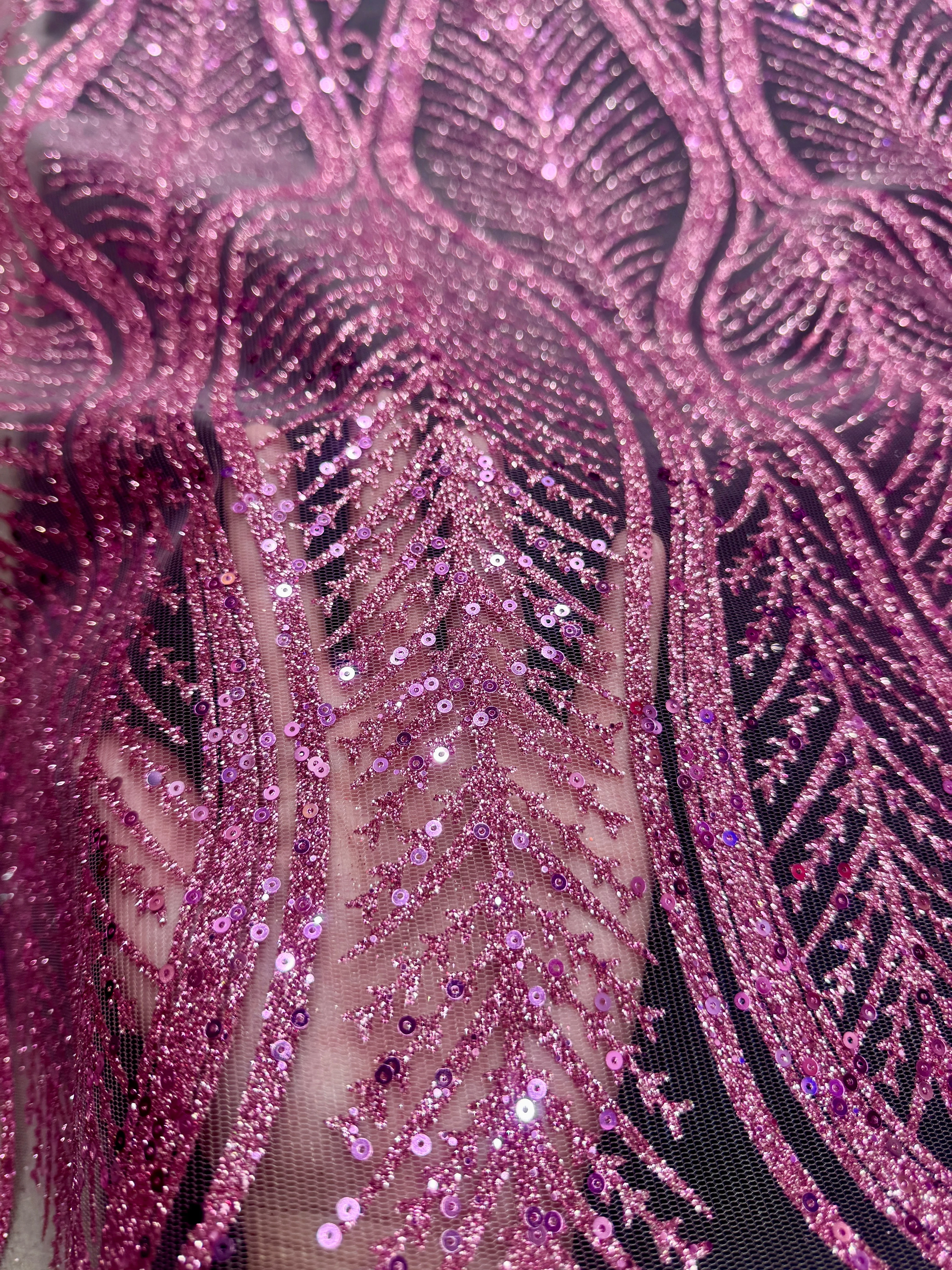 Baby Pink Glitter Sequin Geometric Lace - Image 5