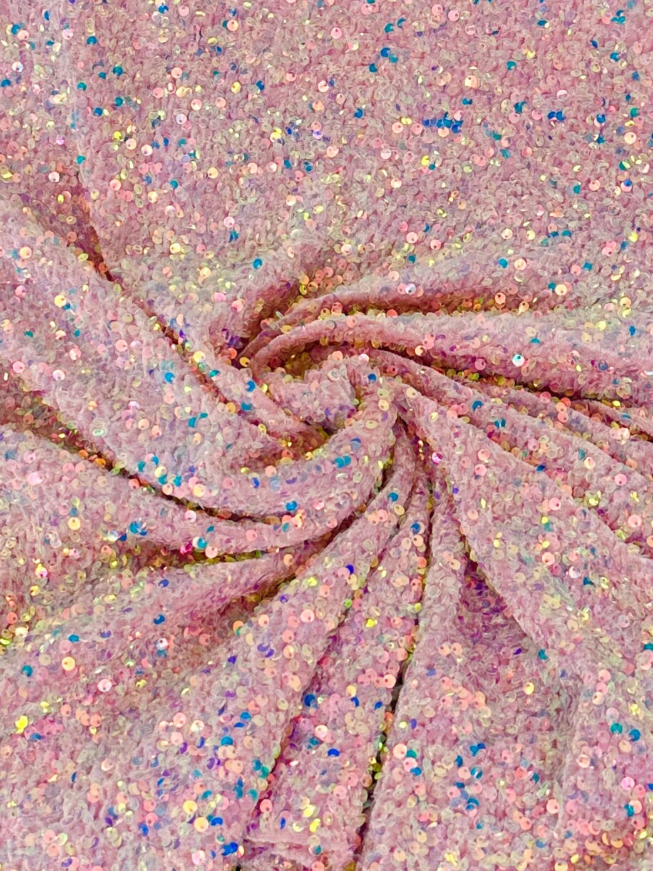 Iridescent Baby Pink Sequin on Velvet