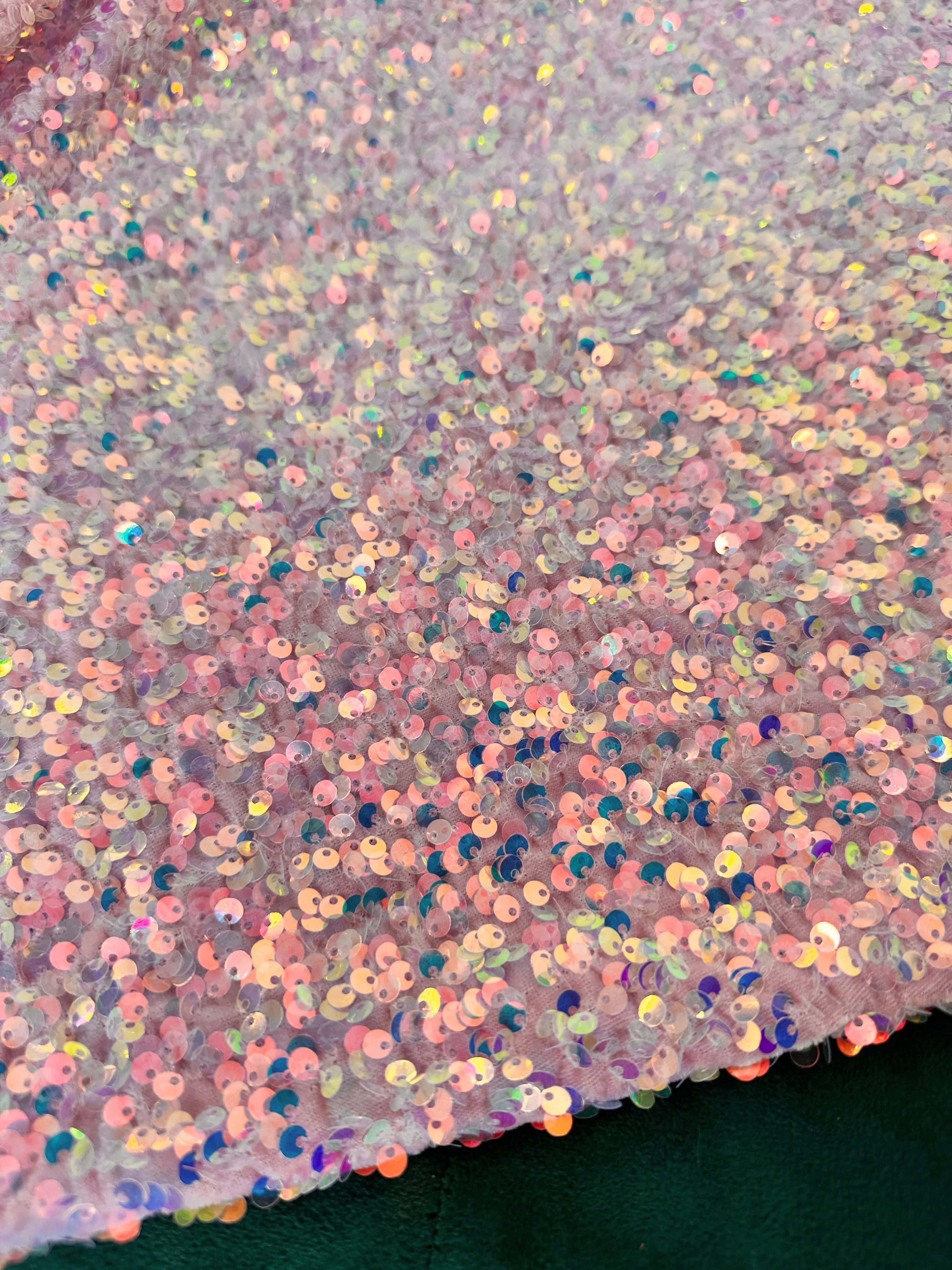Iridescent Baby Pink Sequin on Velvet - Image 4