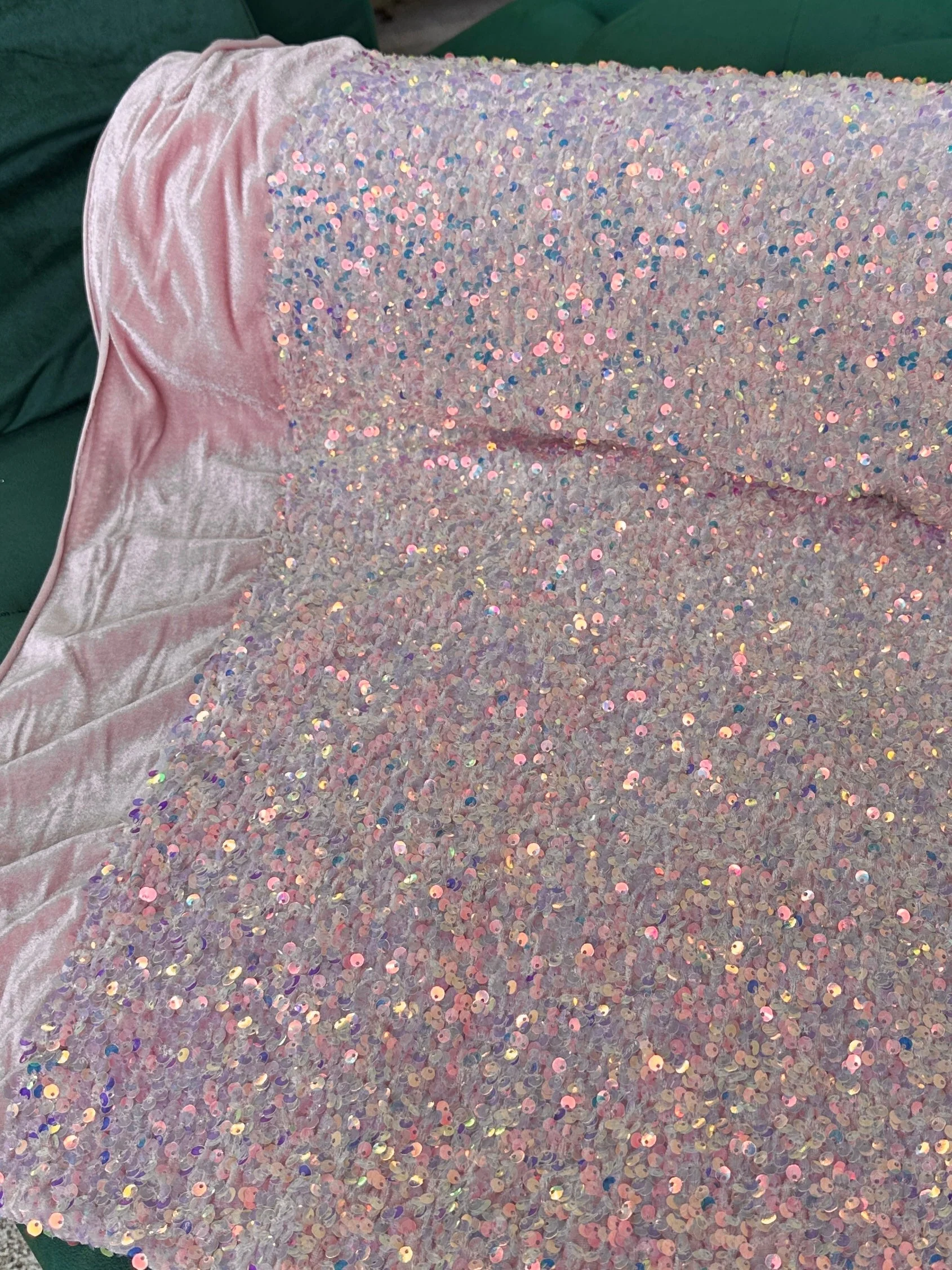 Iridescent Baby Pink Sequin on Velvet - Image 5