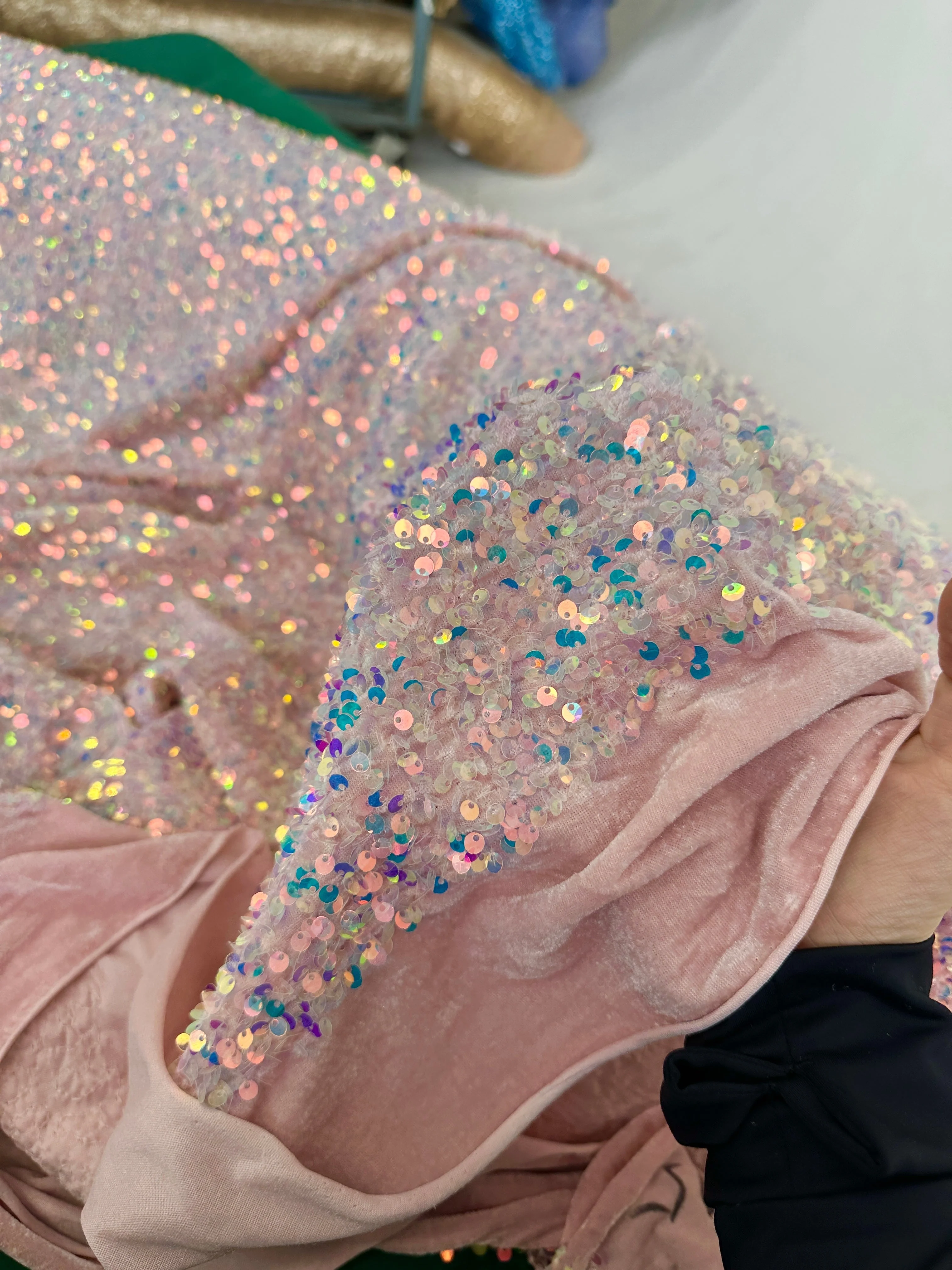 Iridescent Baby Pink Sequin on Velvet - Image 6