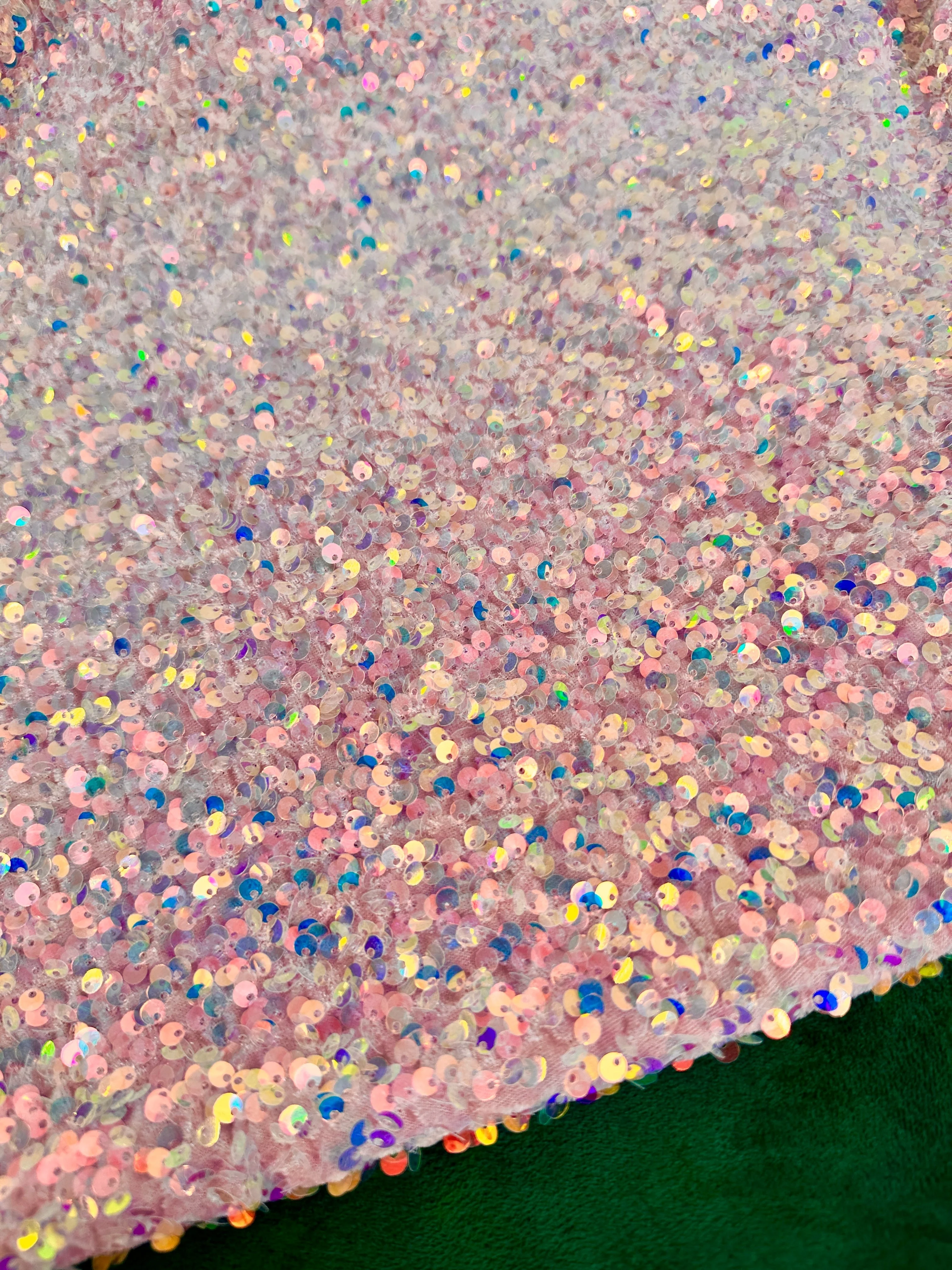 Iridescent Baby Pink Sequin on Velvet - Image 7