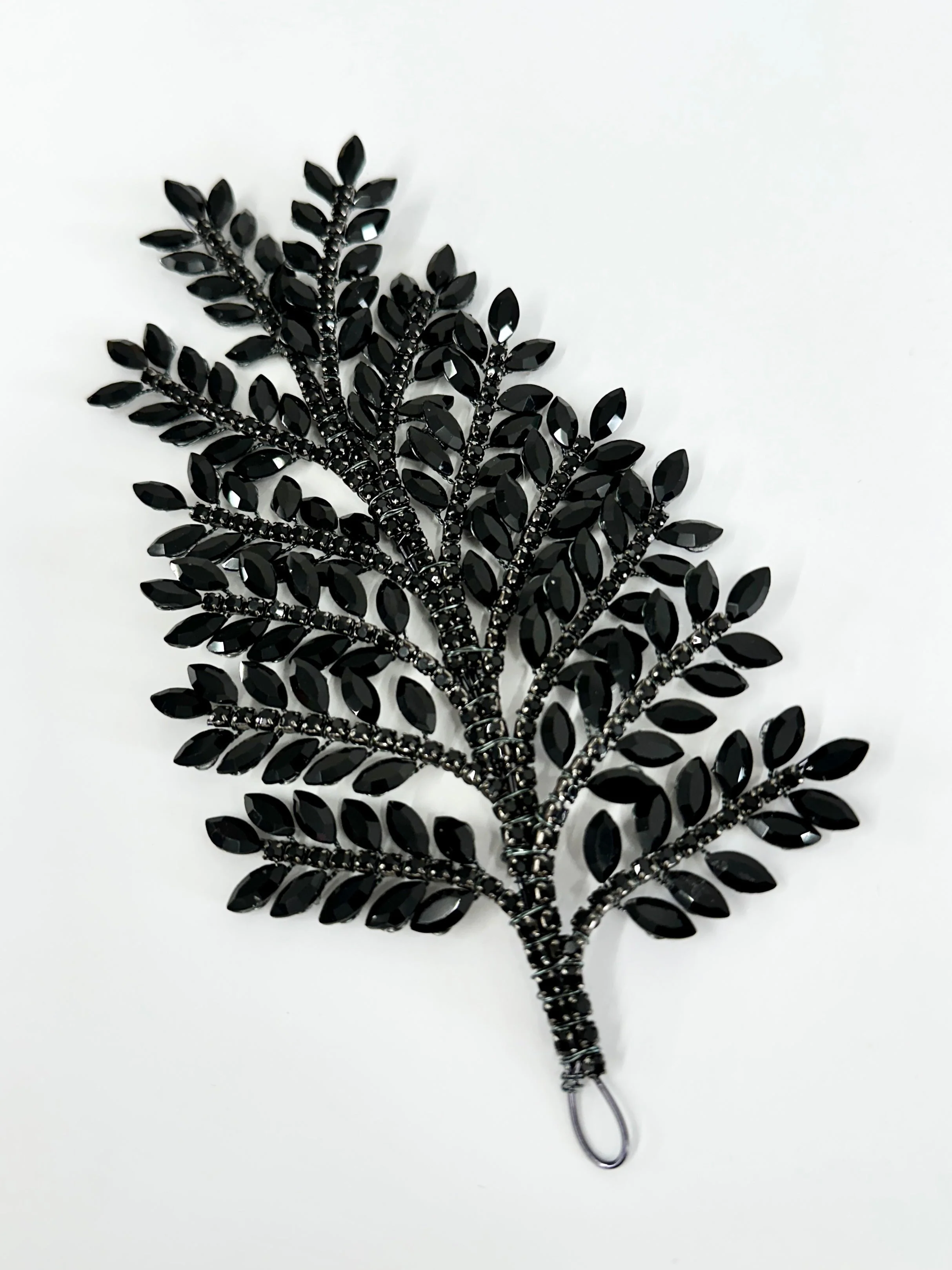 Barbara Black Bridal Leaves Rhinestone Applique