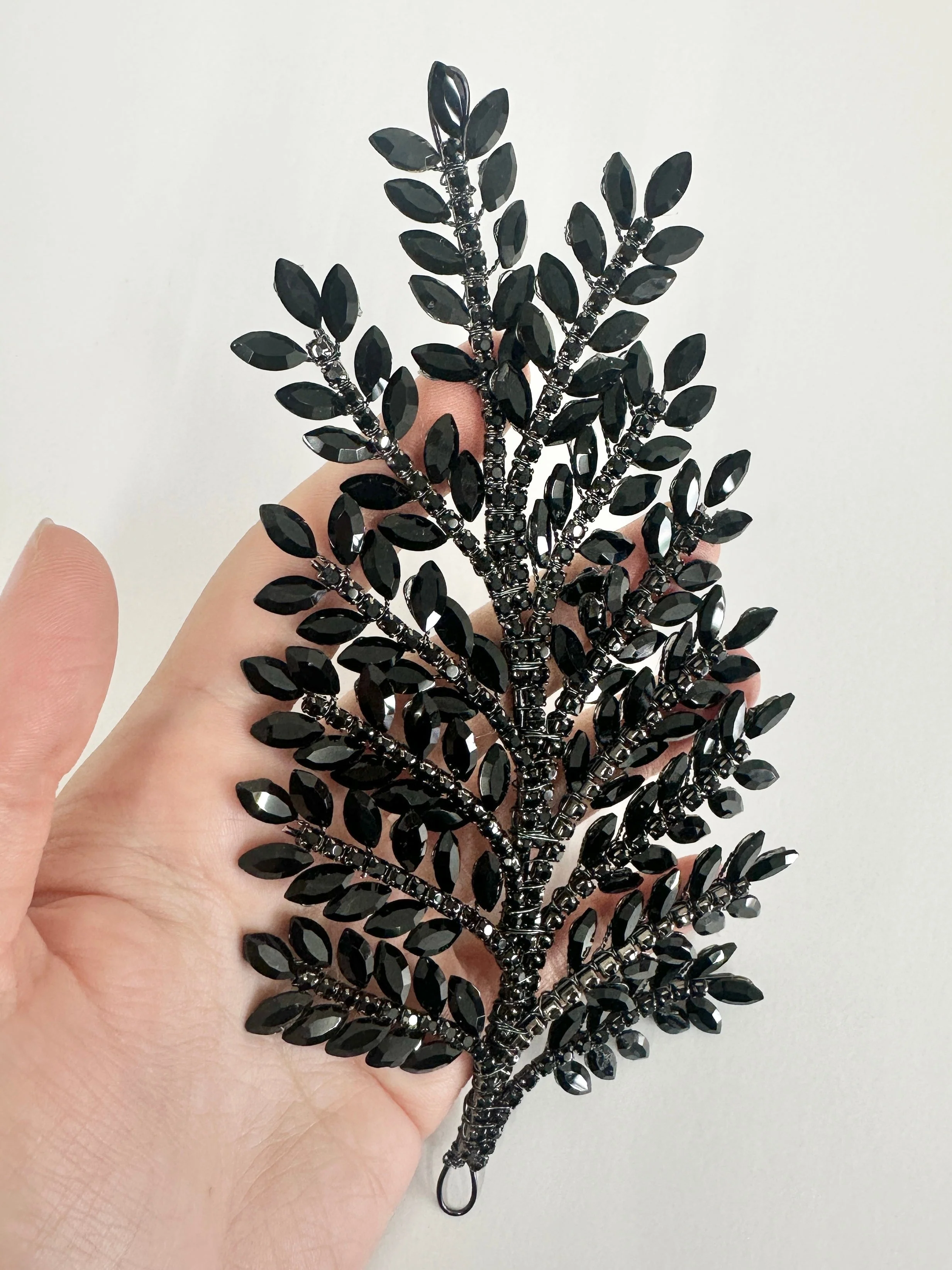 Barbara Black Bridal Leaves Rhinestone Applique - Image 3