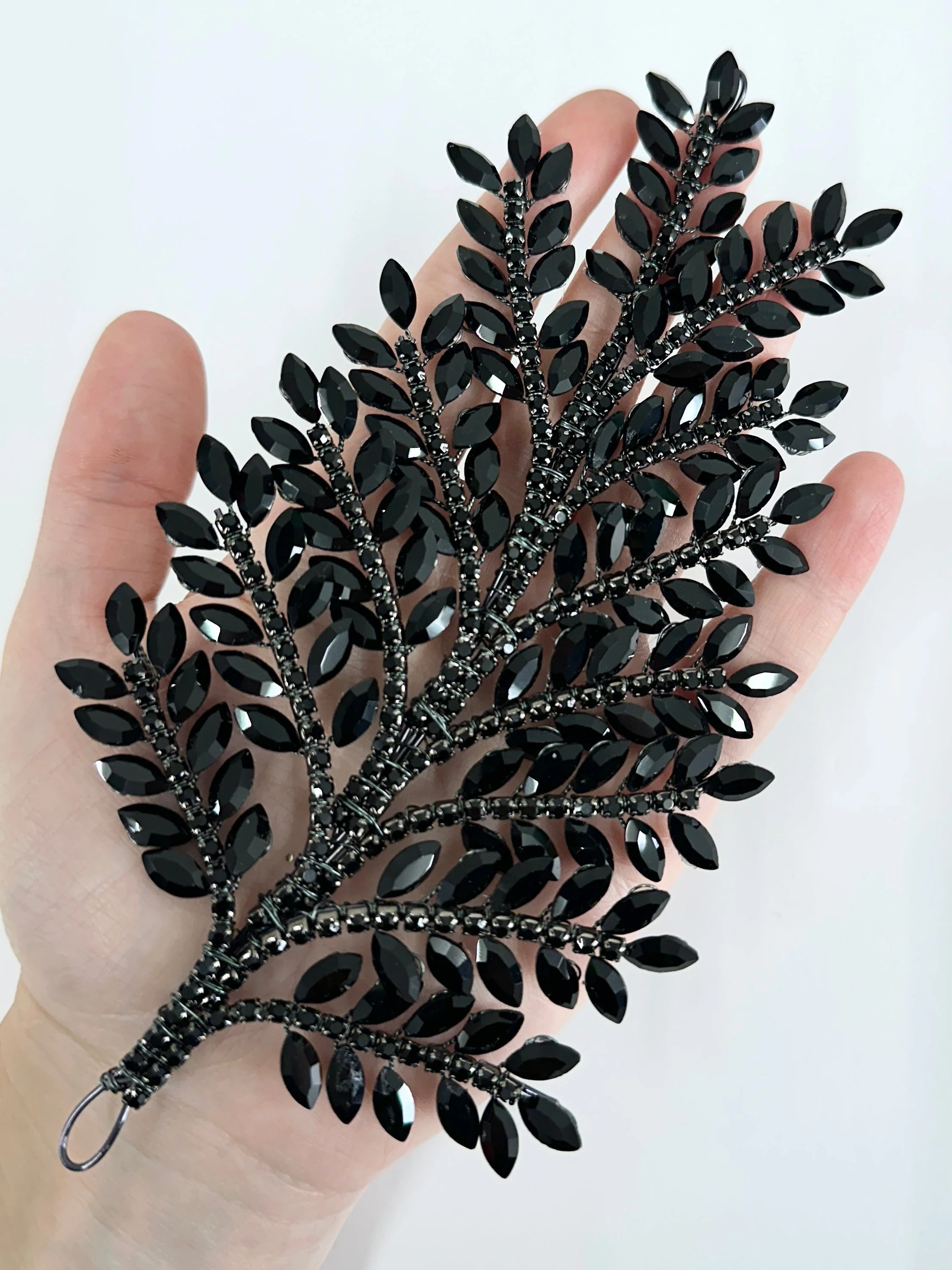 Barbara Black Bridal Leaves Rhinestone Applique - Image 4