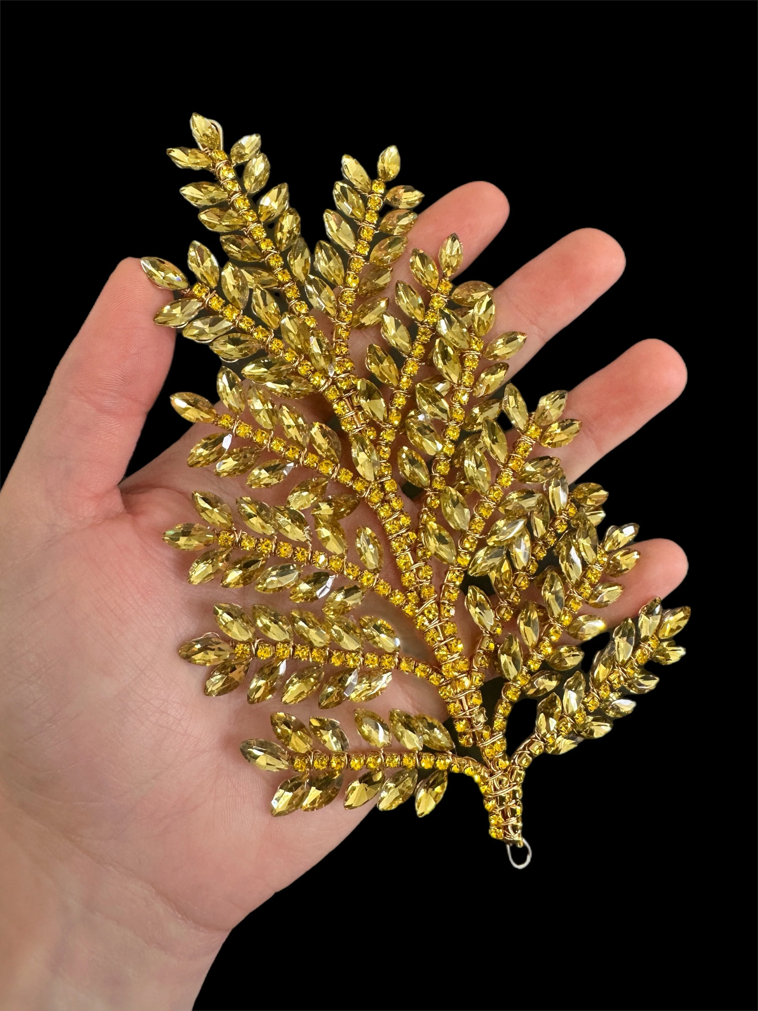 Barbara Gold Bridal Leaves Rhinestone Applique - Image 3