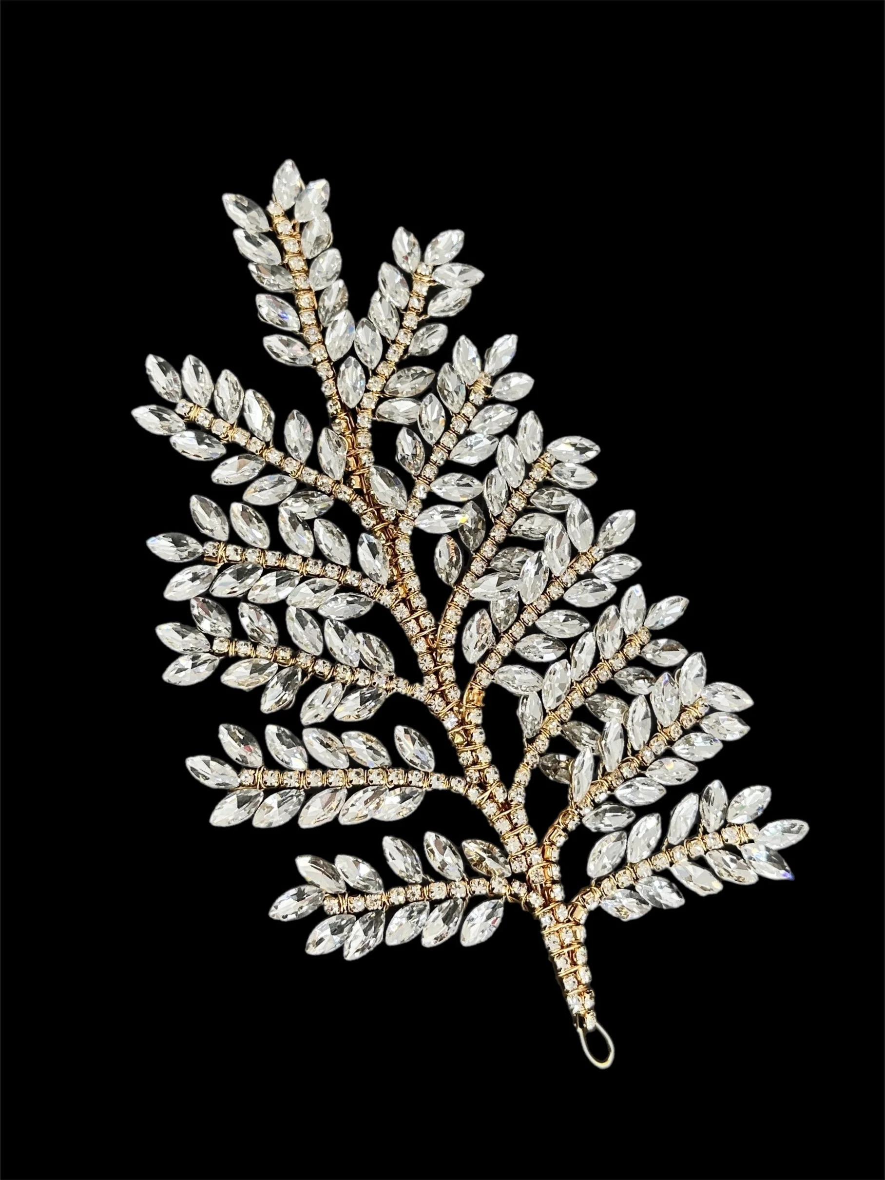 Barbara Gold Silver Bridal Leaves Rhinestone Applique
