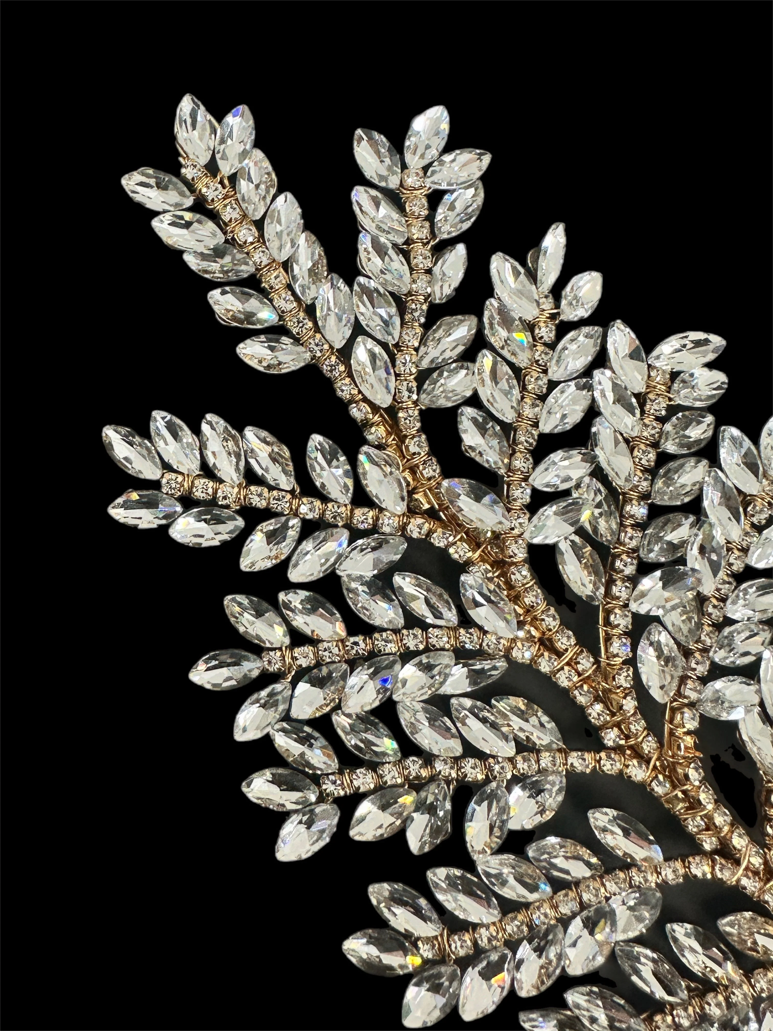 Barbara Gold Silver Bridal Leaves Rhinestone Applique - Image 3