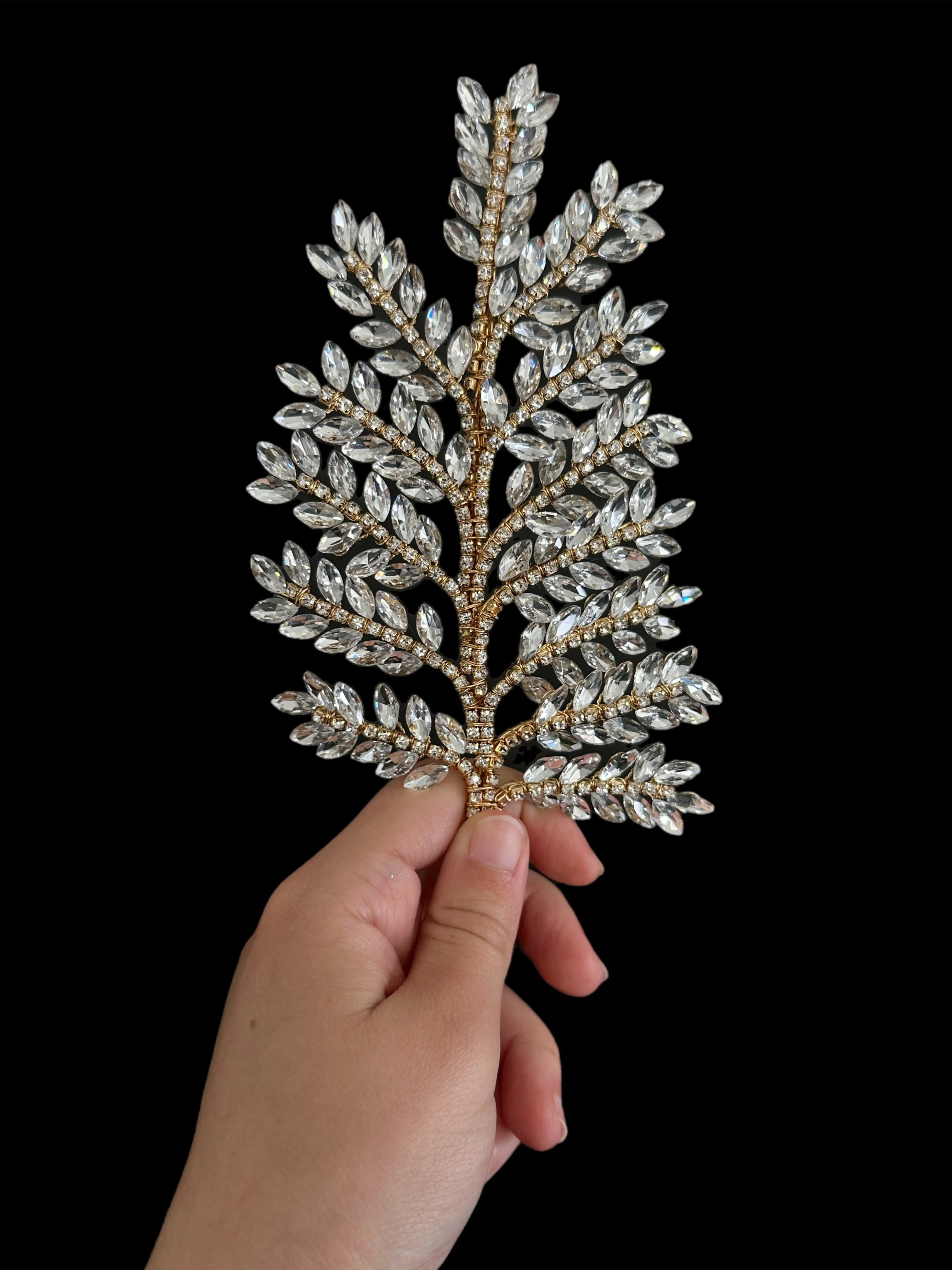 Barbara Gold Silver Bridal Leaves Rhinestone Applique - Image 4