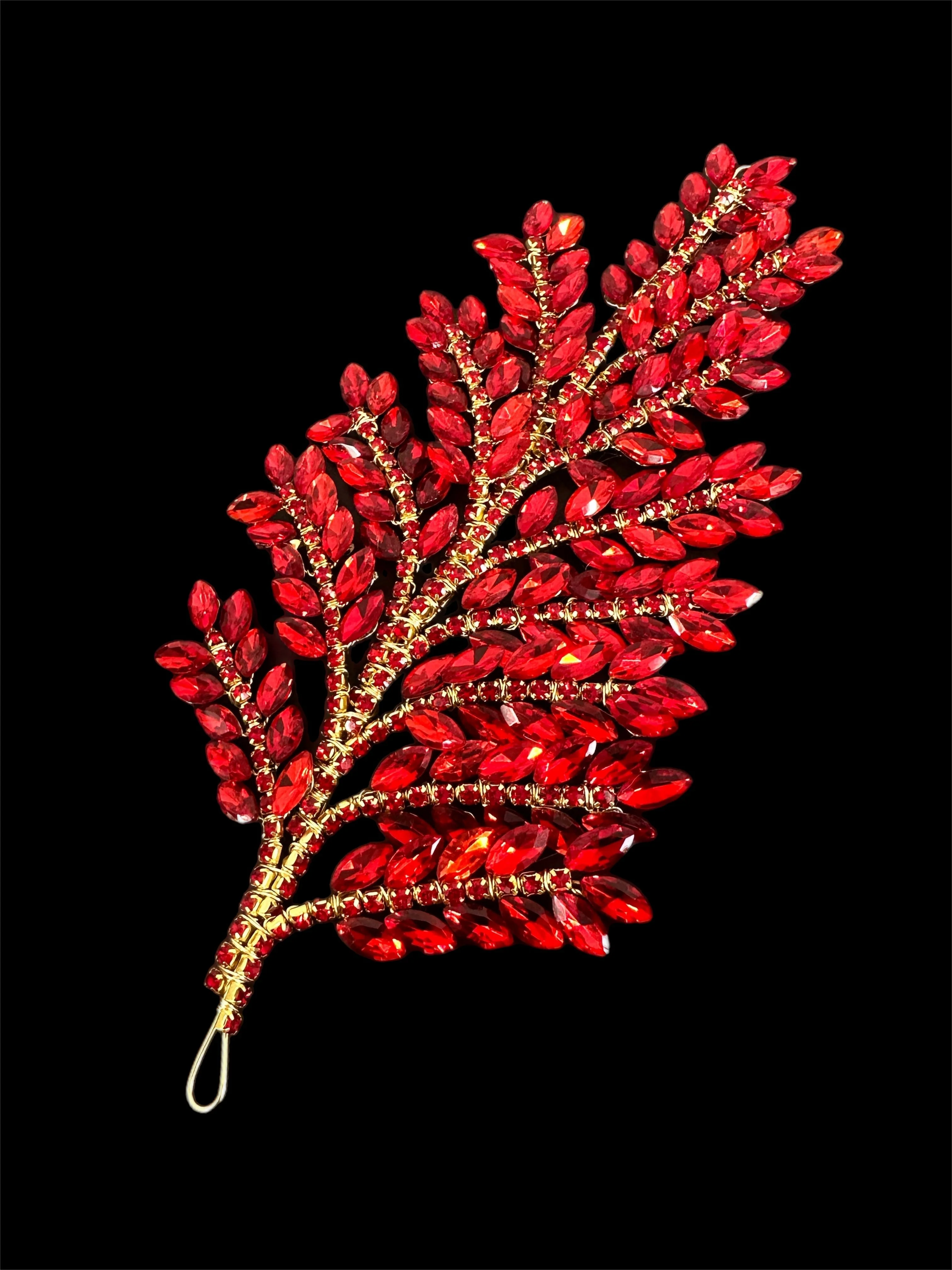 Barbara Red Bridal Leaves Rhinestone Applique