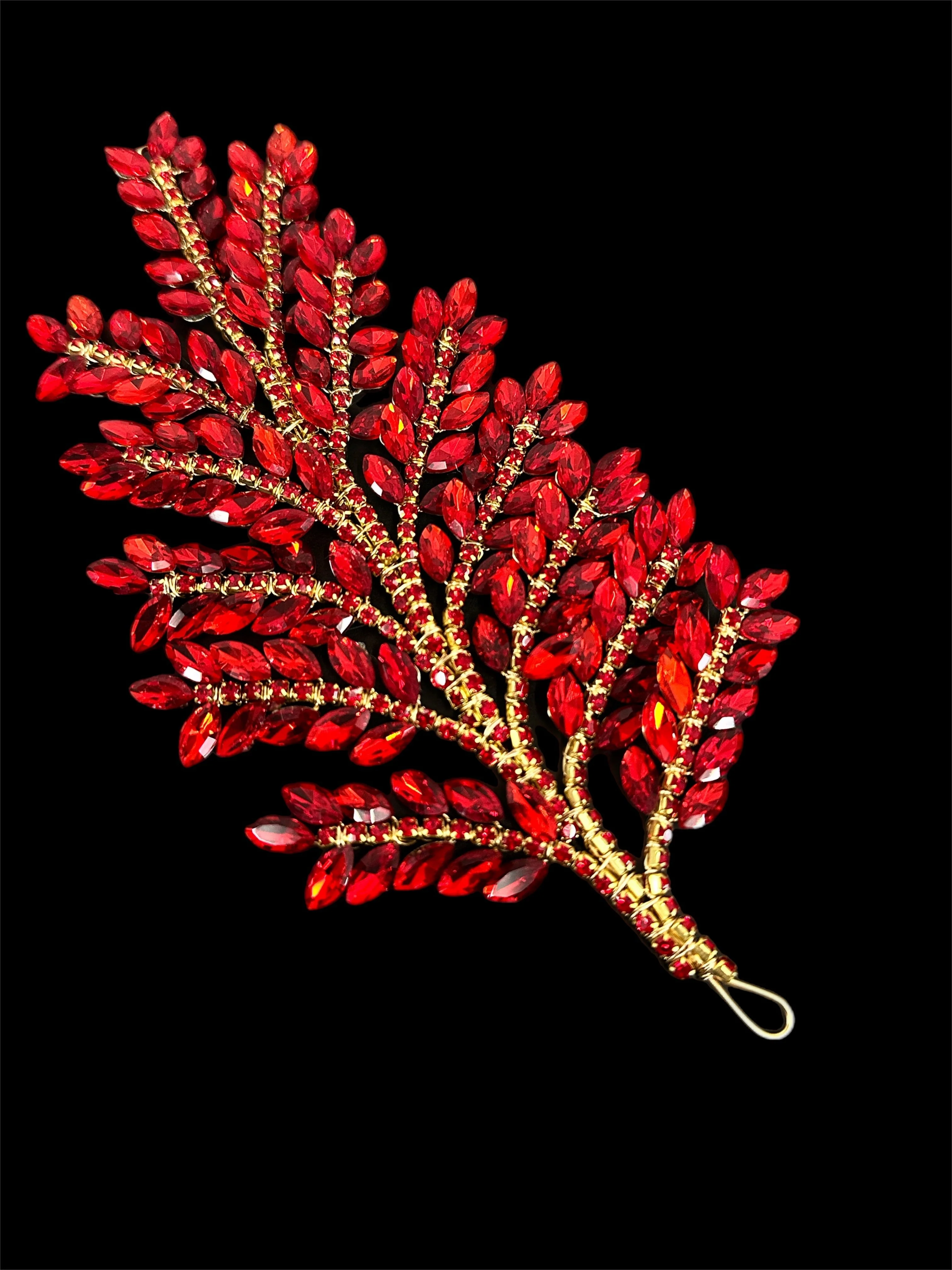 Barbara Red Bridal Leaves Rhinestone Applique - Image 2