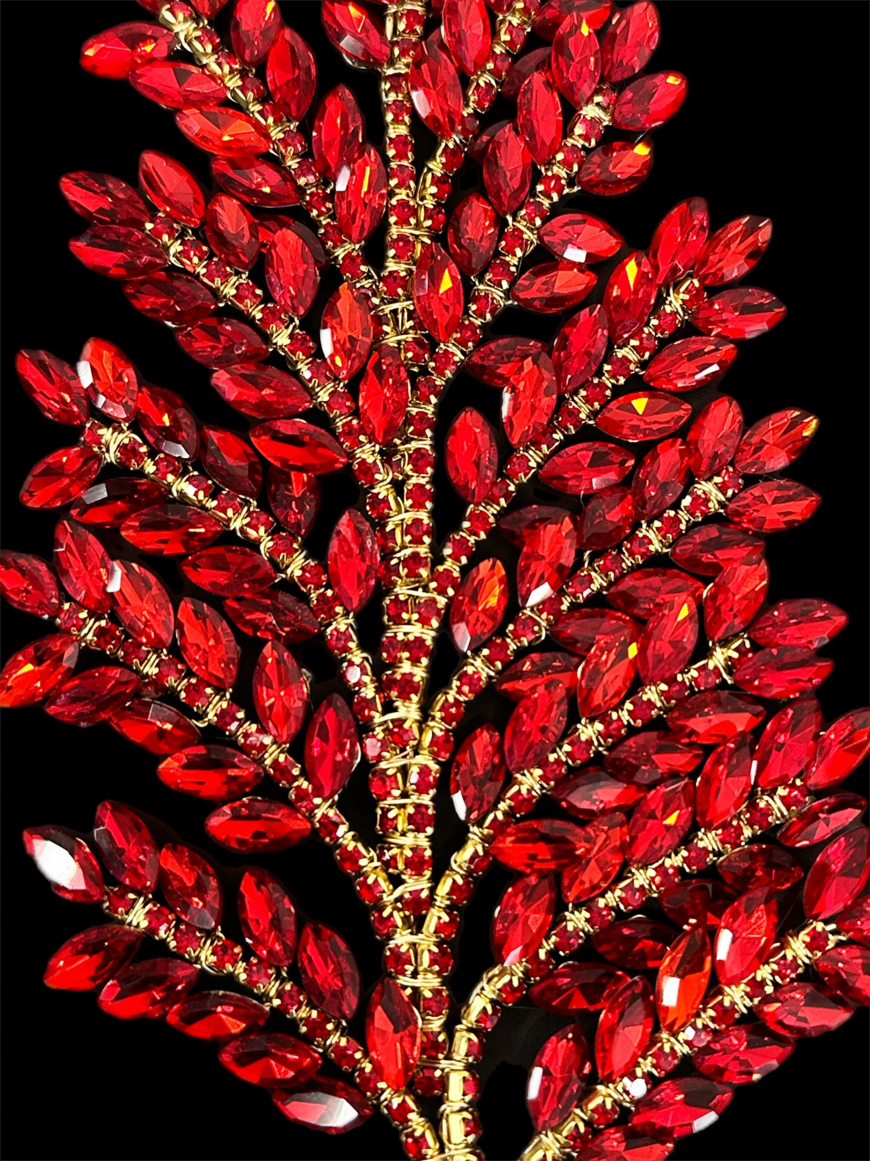 Barbara Red Bridal Leaves Rhinestone Applique - Image 3