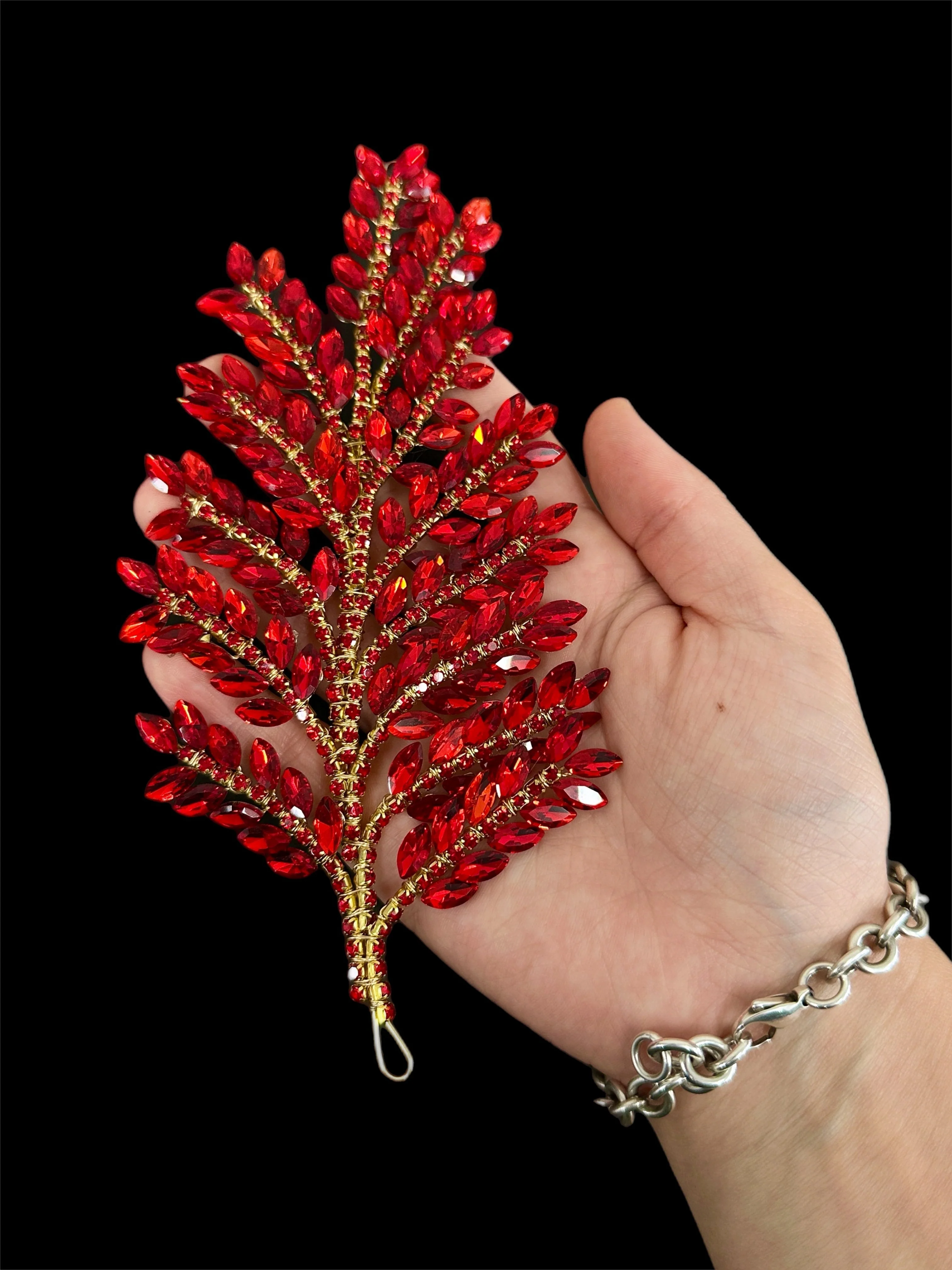 Barbara Red Bridal Leaves Rhinestone Applique - Image 4