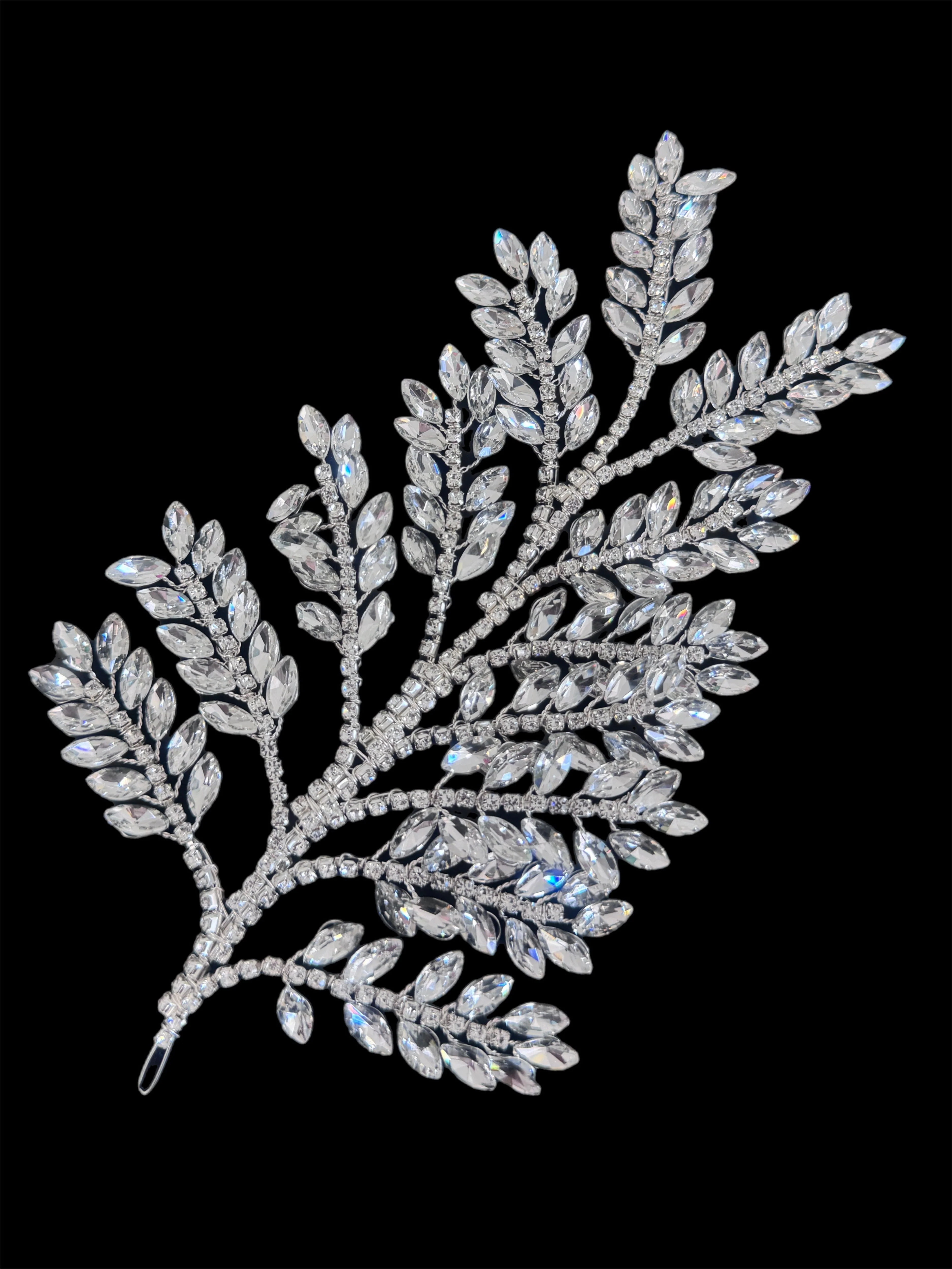 Barbara Silver Bridal Leaves Rhinestone Applique