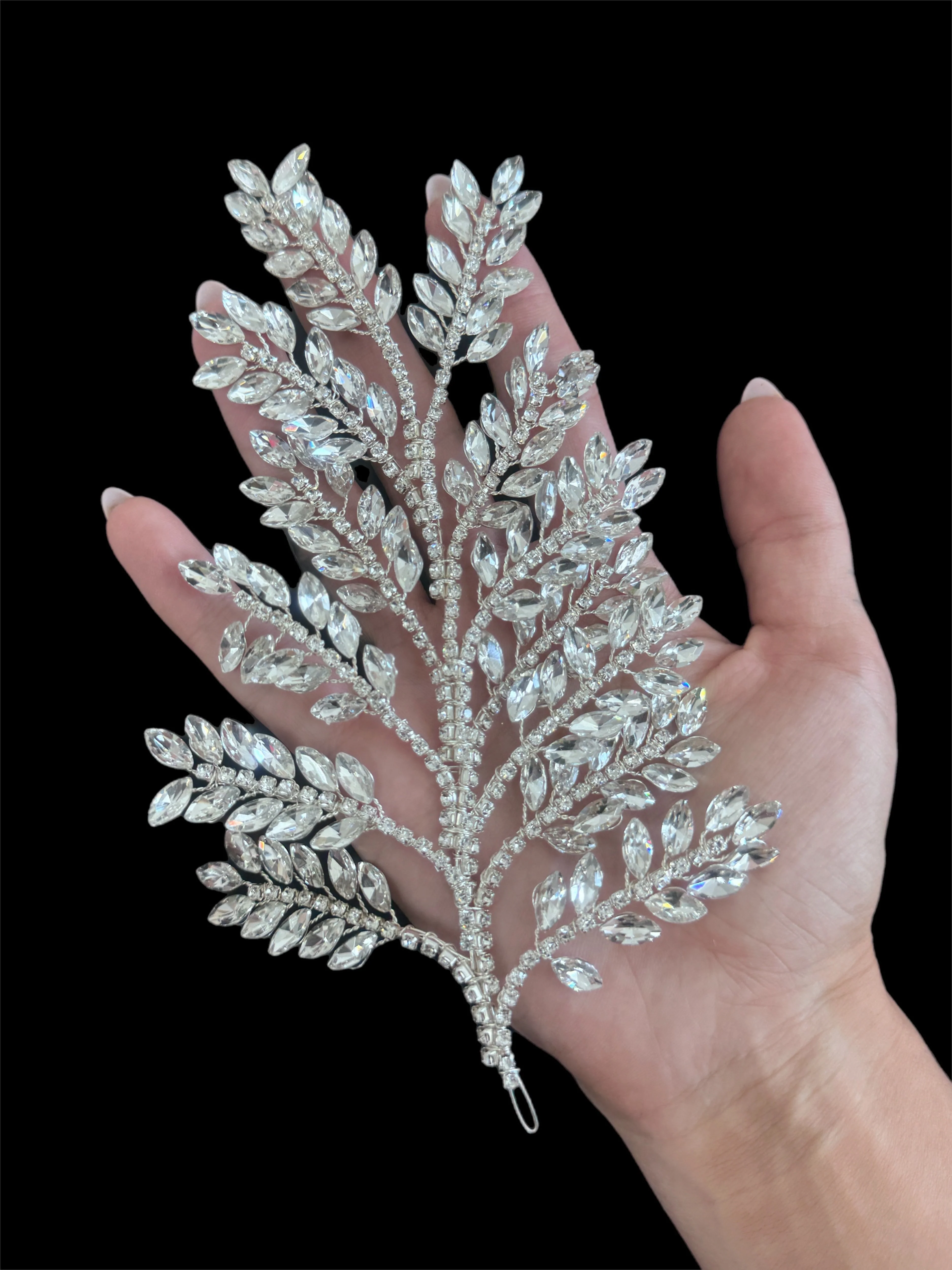 Barbara Silver Bridal Leaves Rhinestone Applique - Image 3