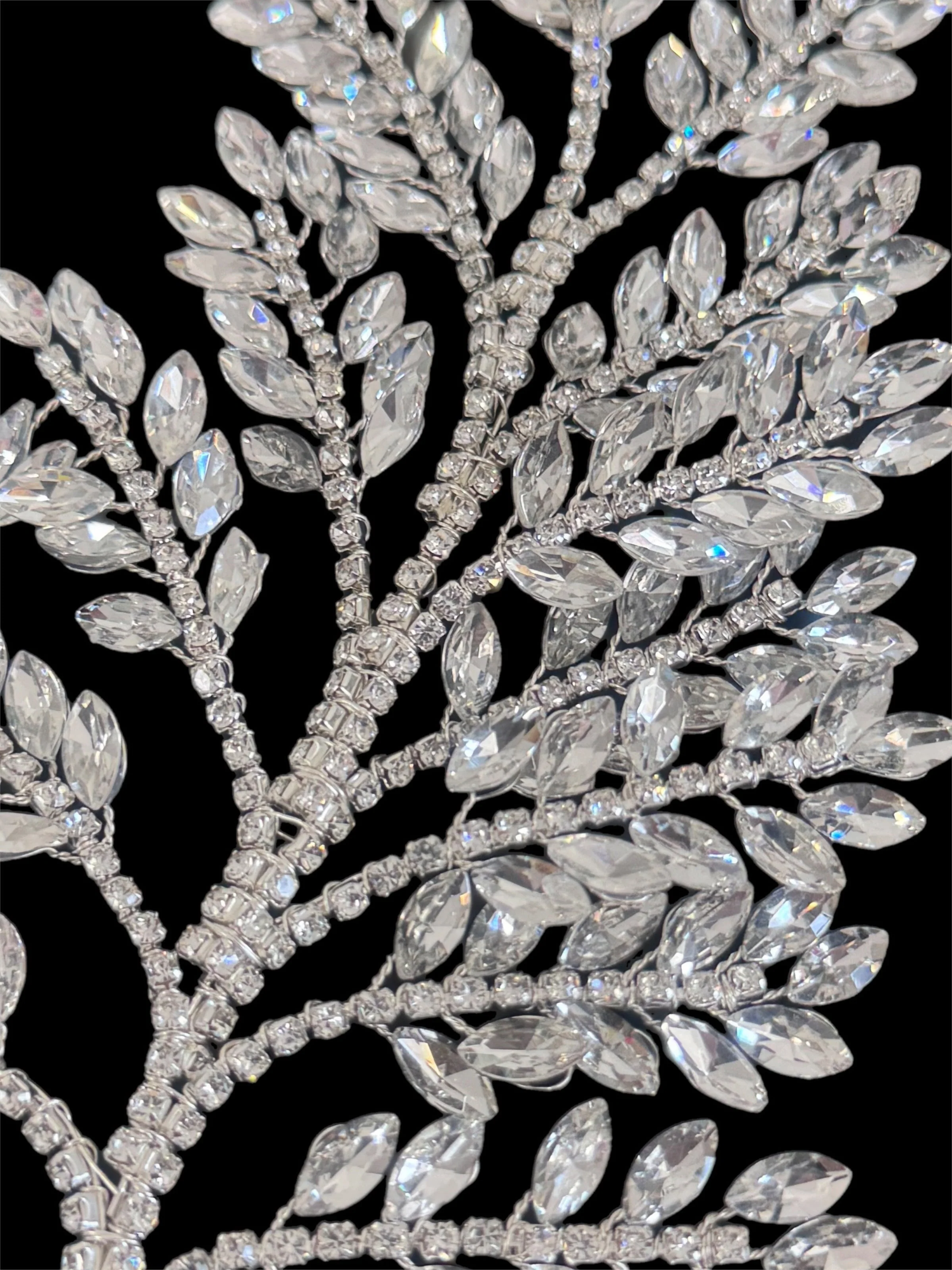 Barbara Silver Bridal Leaves Rhinestone Applique - Image 4