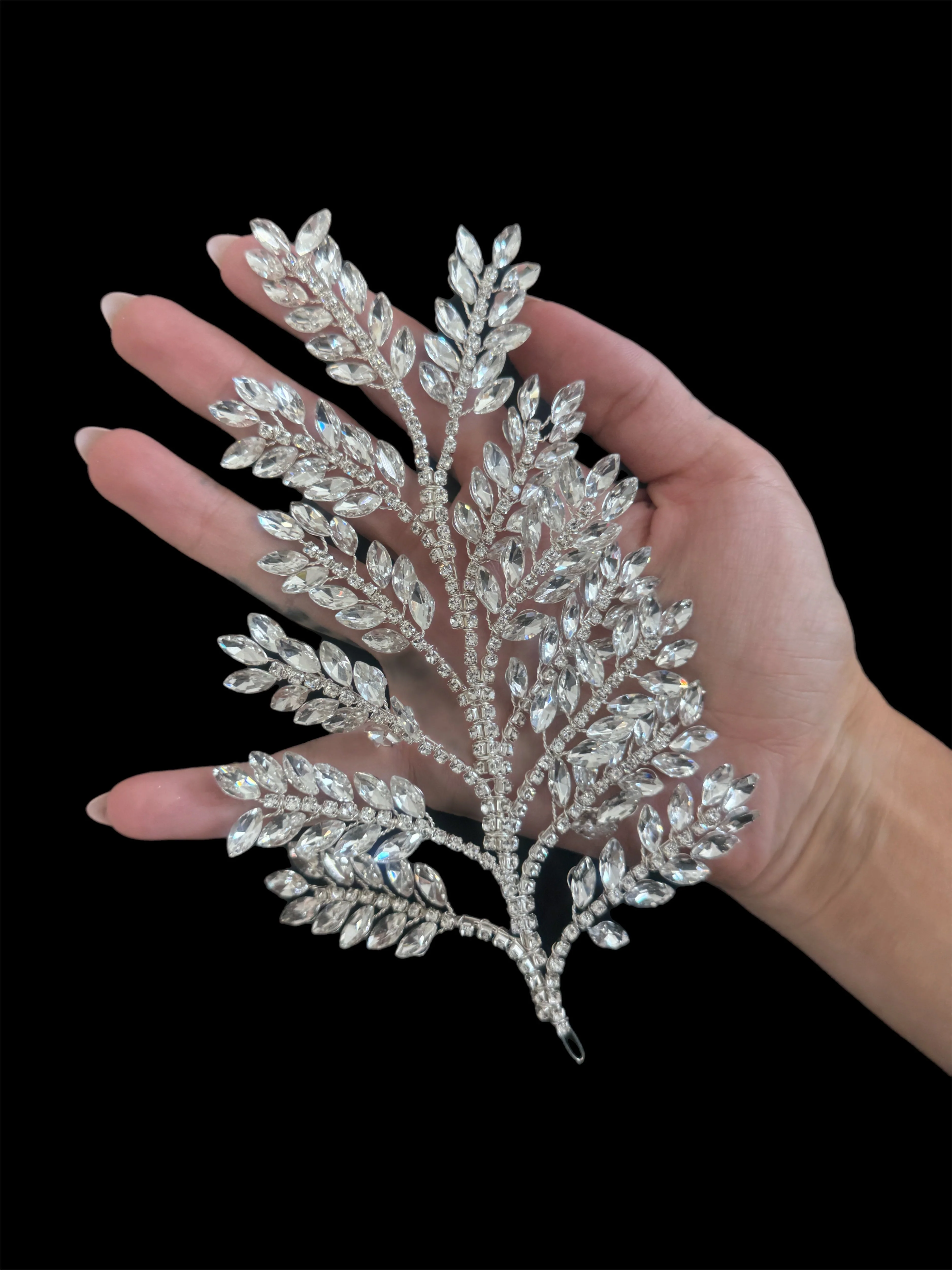 Barbara Silver Bridal Leaves Rhinestone Applique - Image 5