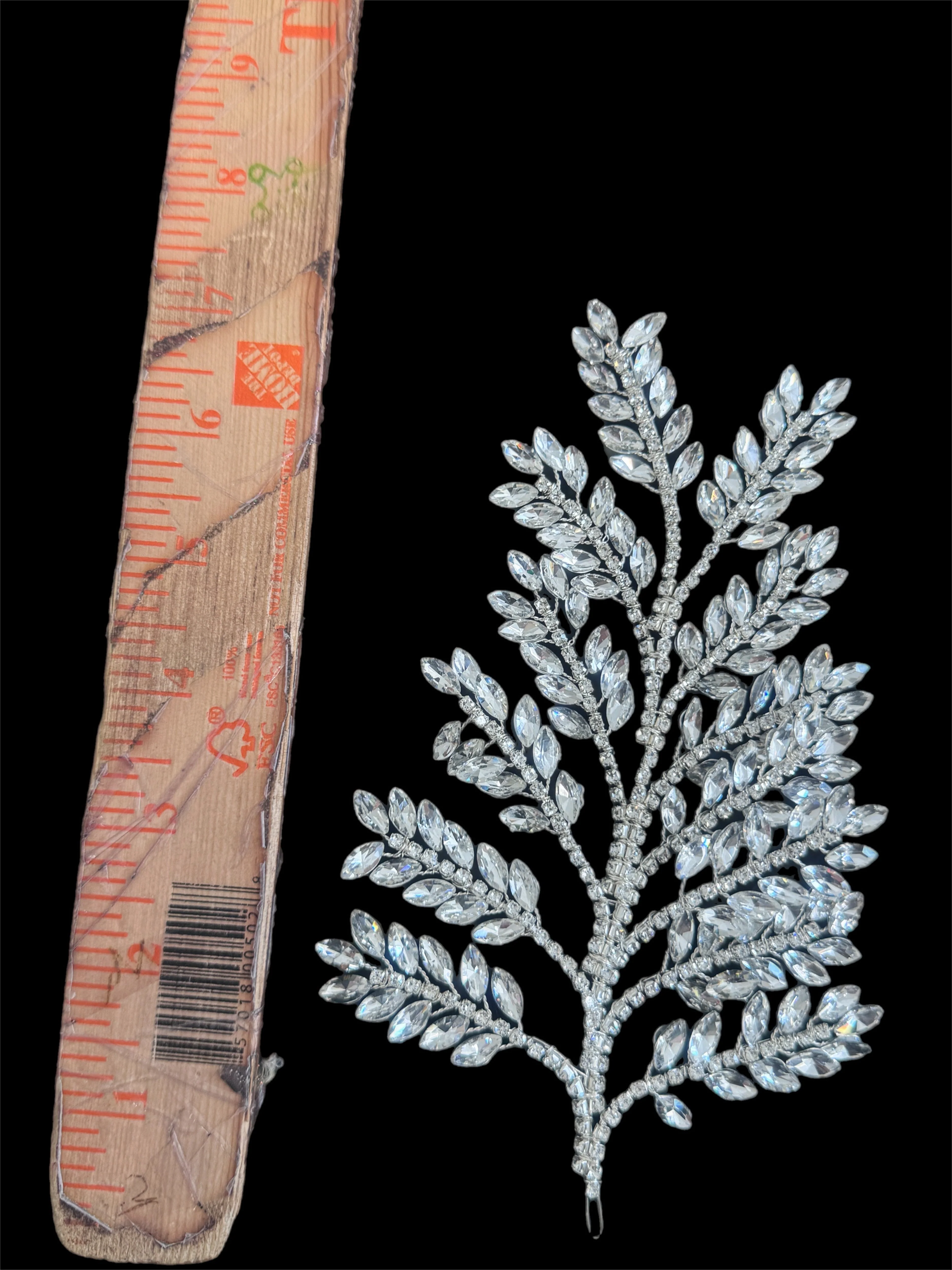 Barbara Silver Bridal Leaves Rhinestone Applique - Image 6