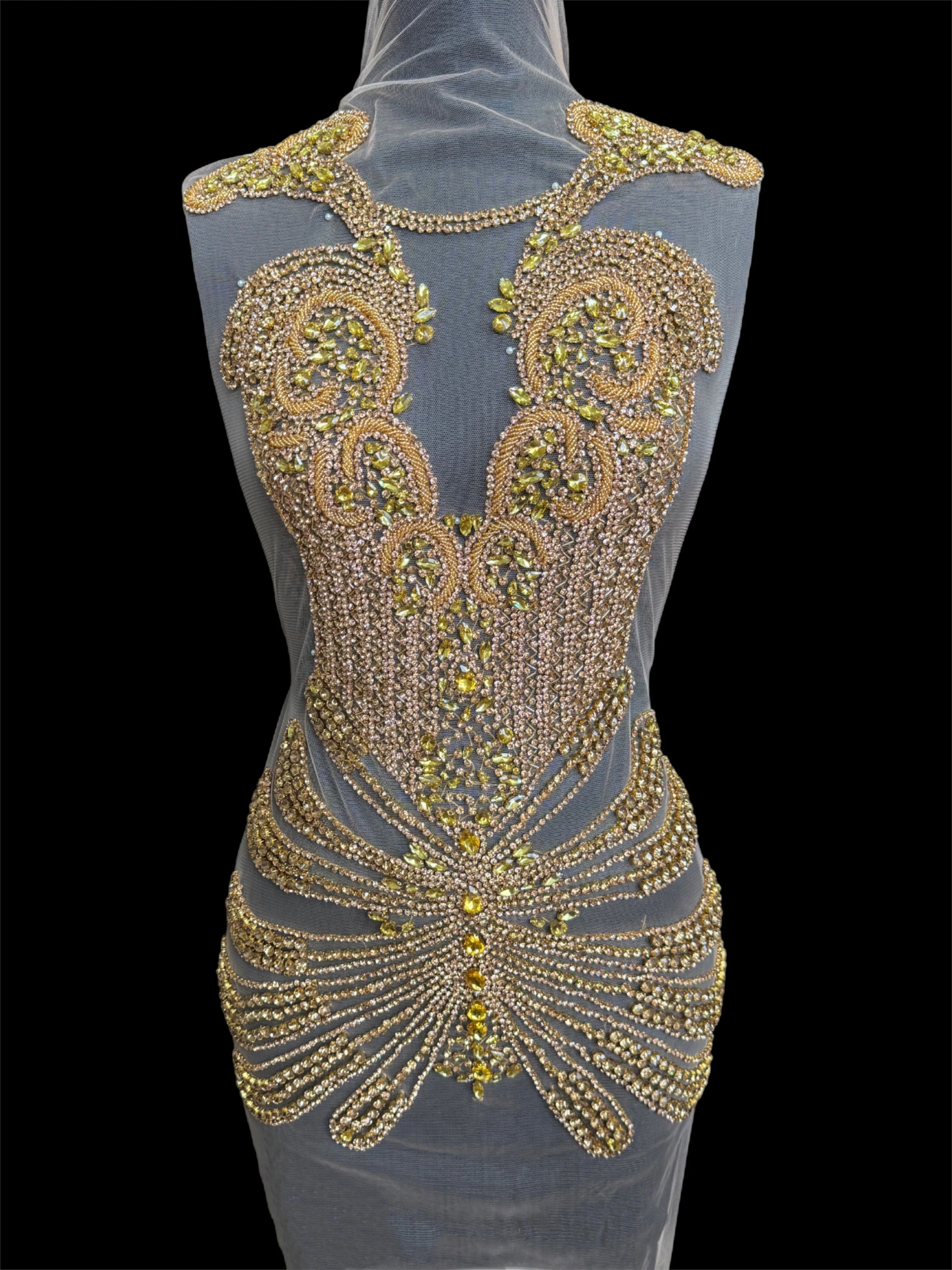 Bebe Gold Rhinestones Bodice Applique