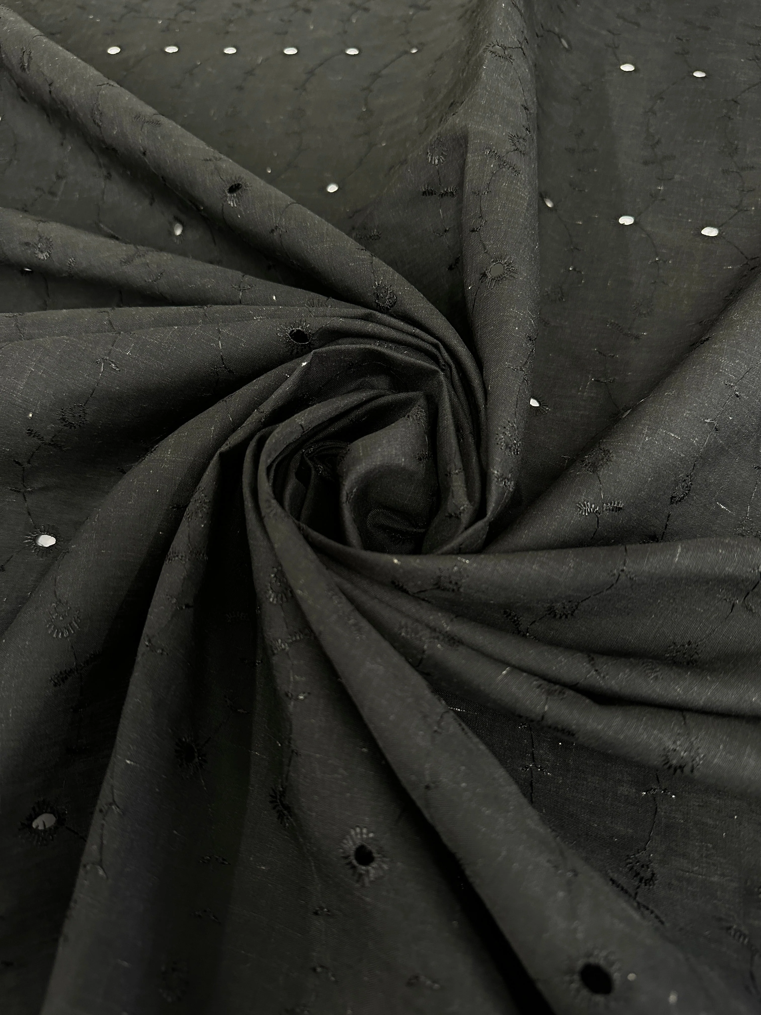 Black Dainty Embroidered Cotton Eyelet