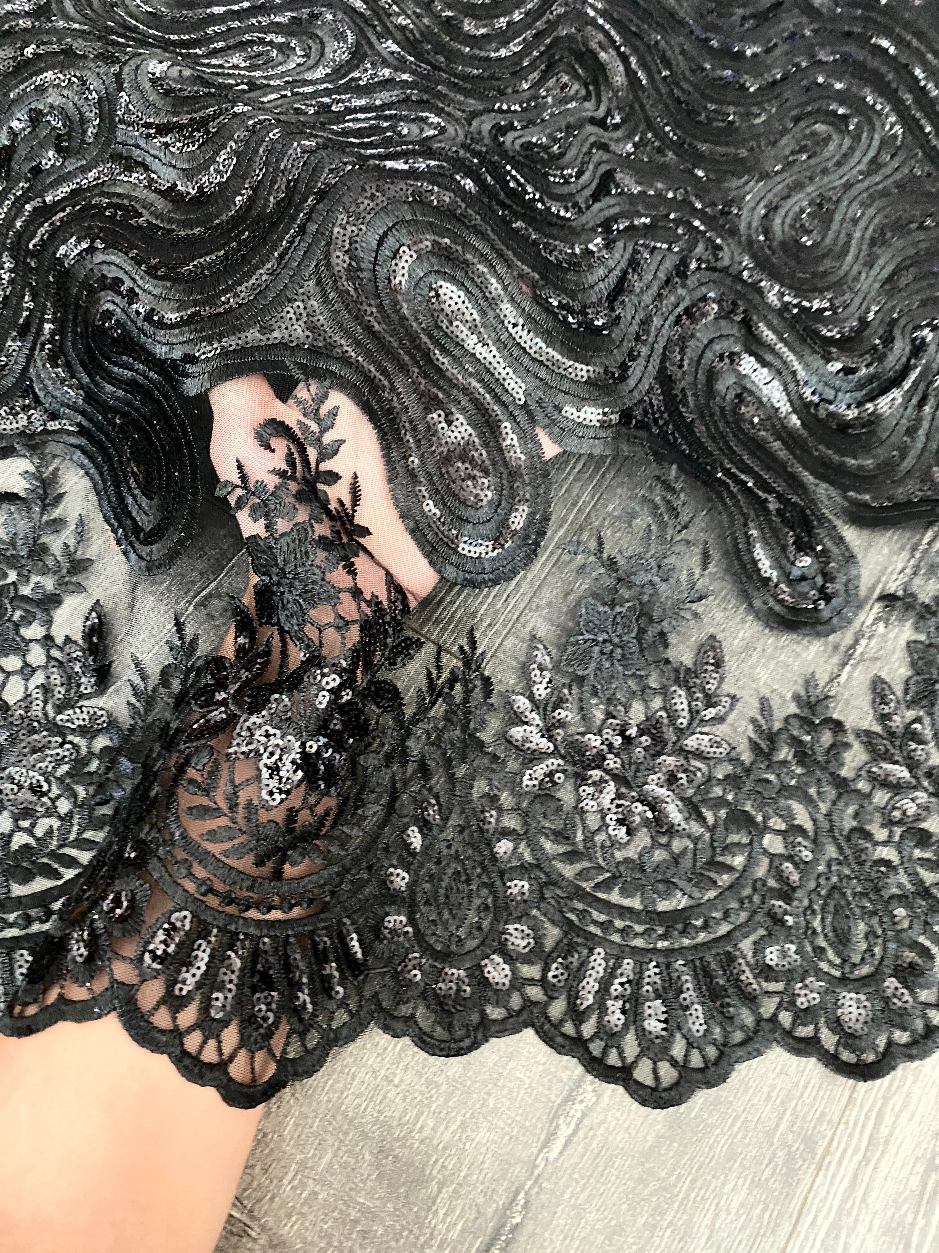 Black Embroidered Sequin Lace - Image 4