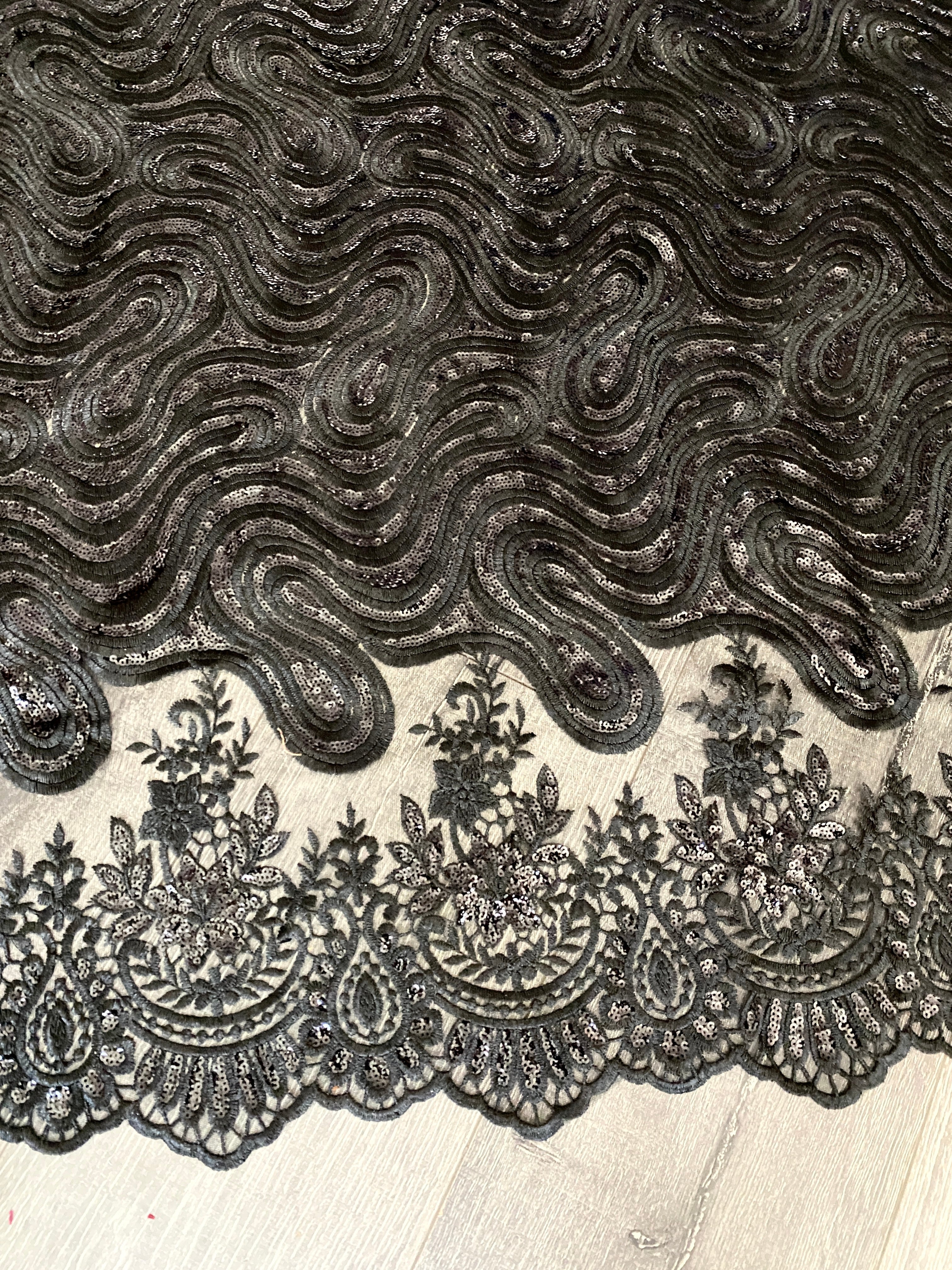 Black Embroidered Sequin Lace - Image 6