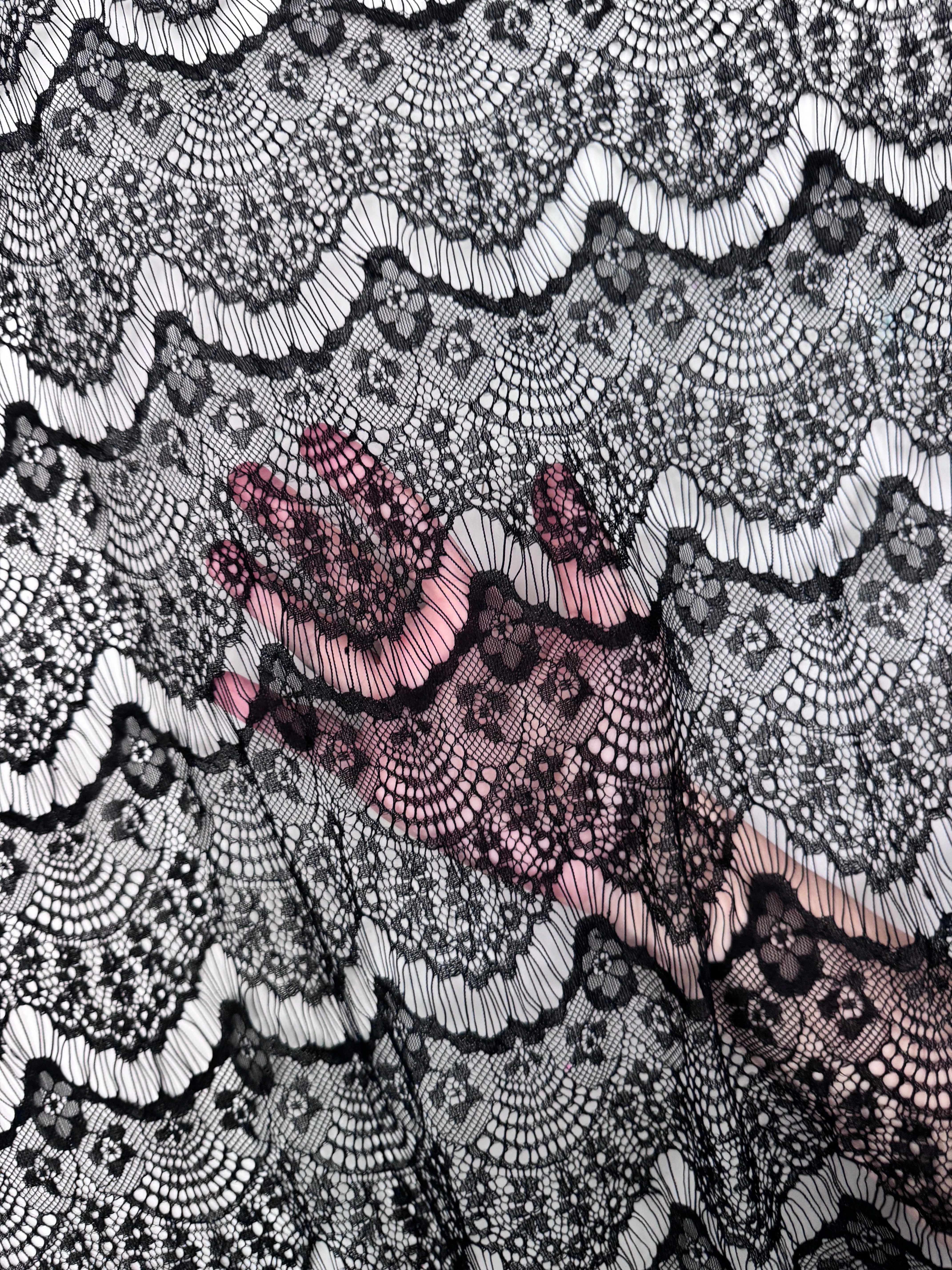 Black French Chantilly Floral Lingerie Lace