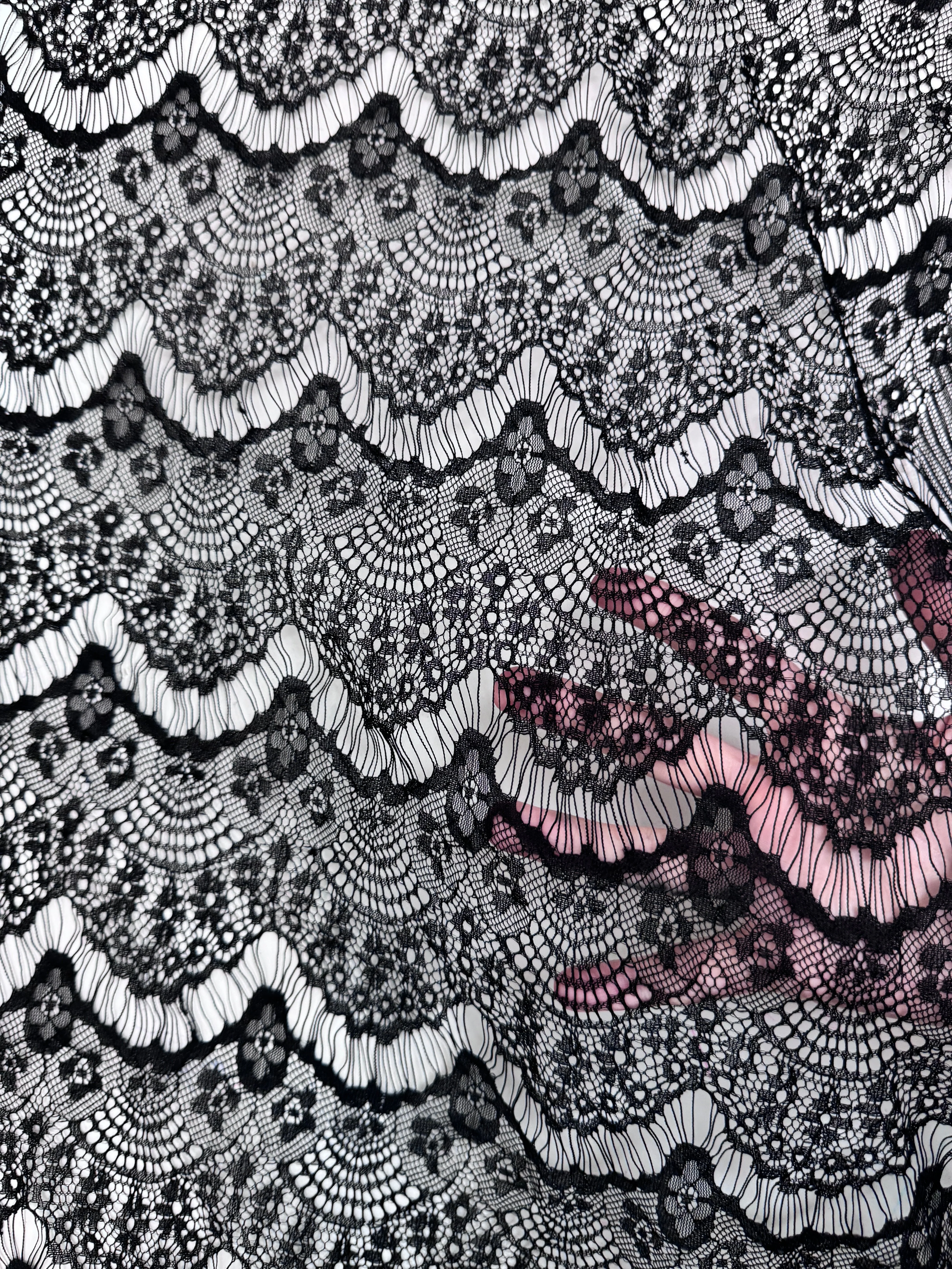 Black French Chantilly Floral Lingerie Lace - Image 10