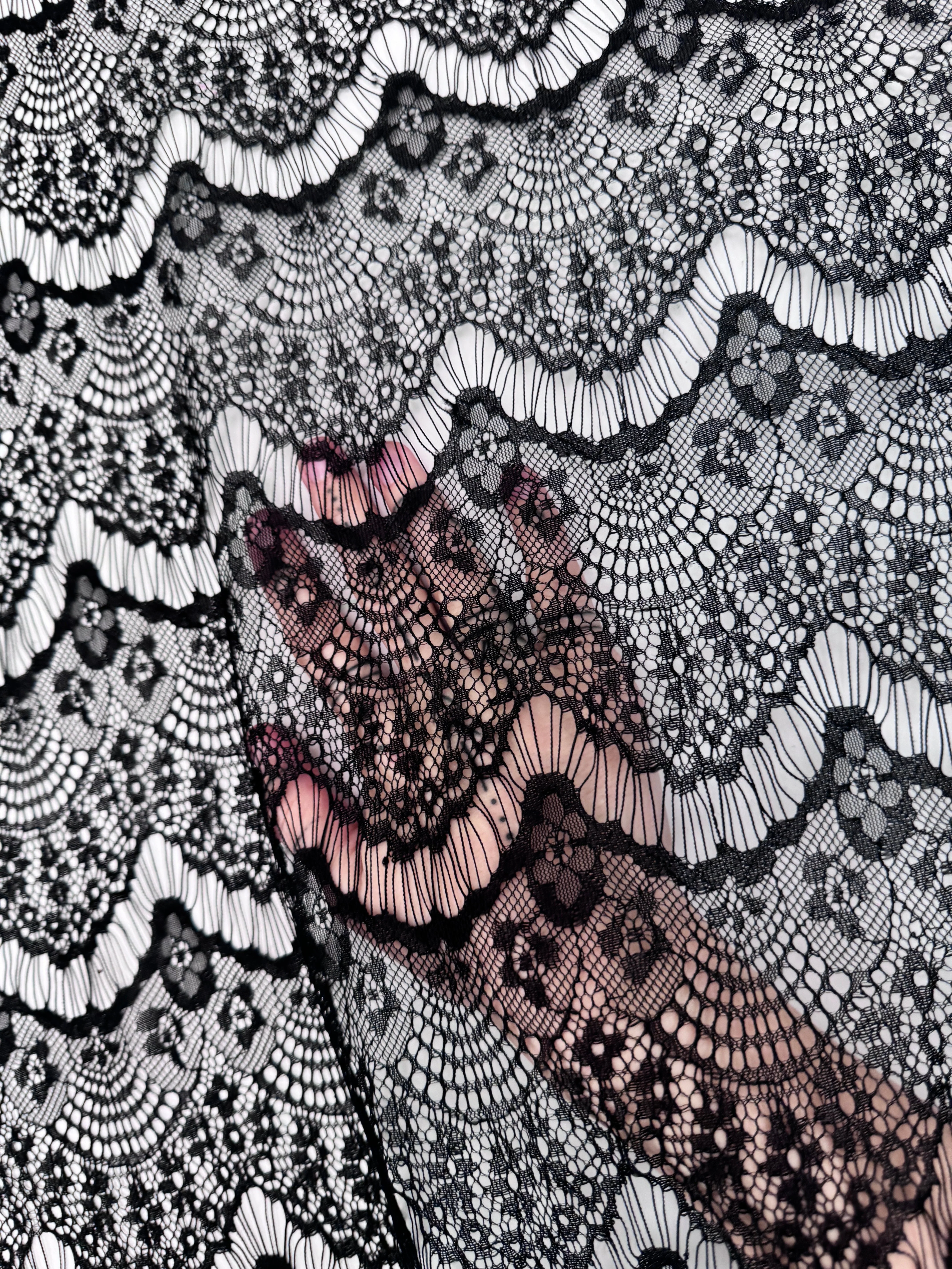 Black French Chantilly Floral Lingerie Lace - Image 2