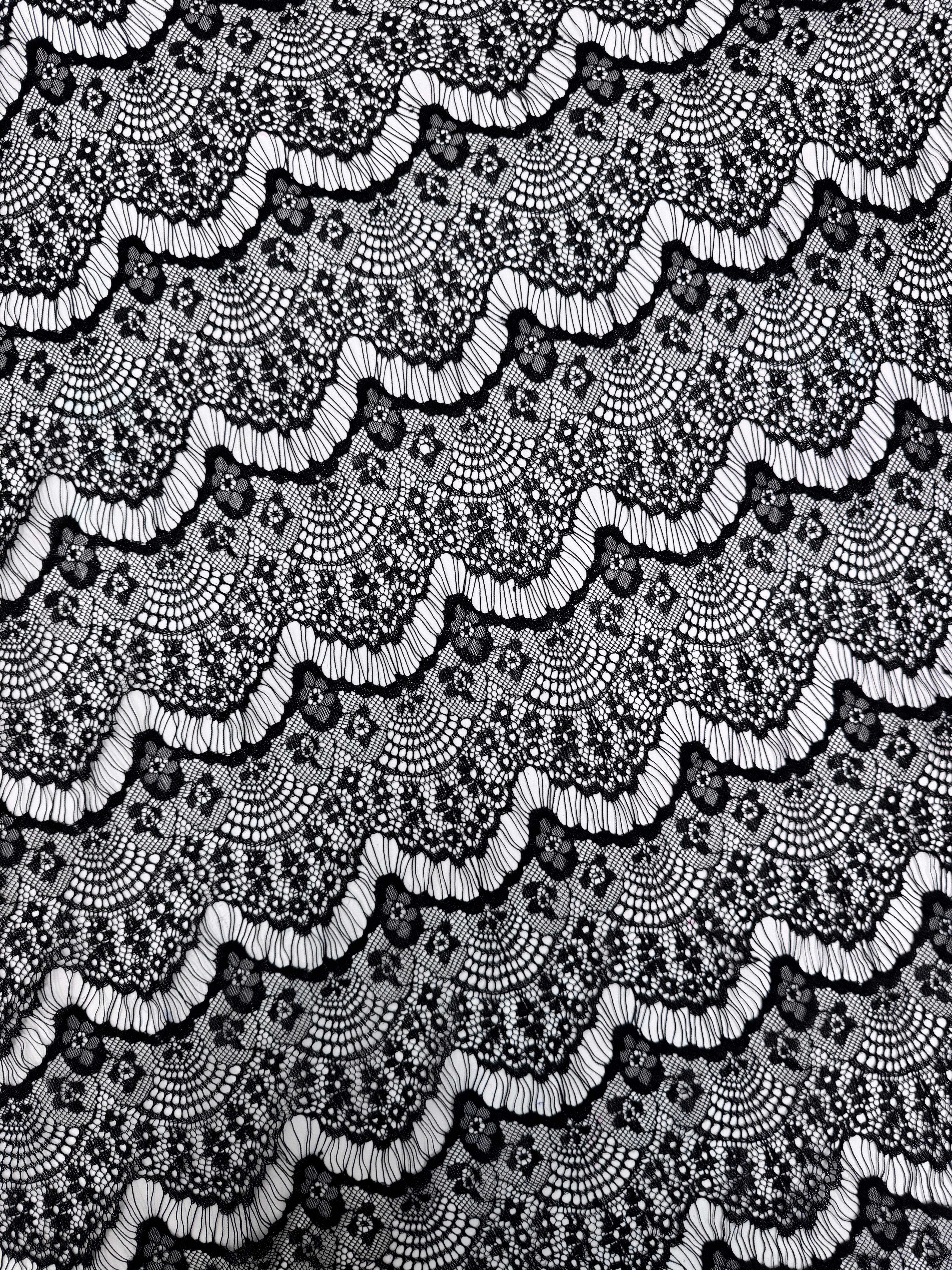 Black French Chantilly Floral Lingerie Lace - Image 3