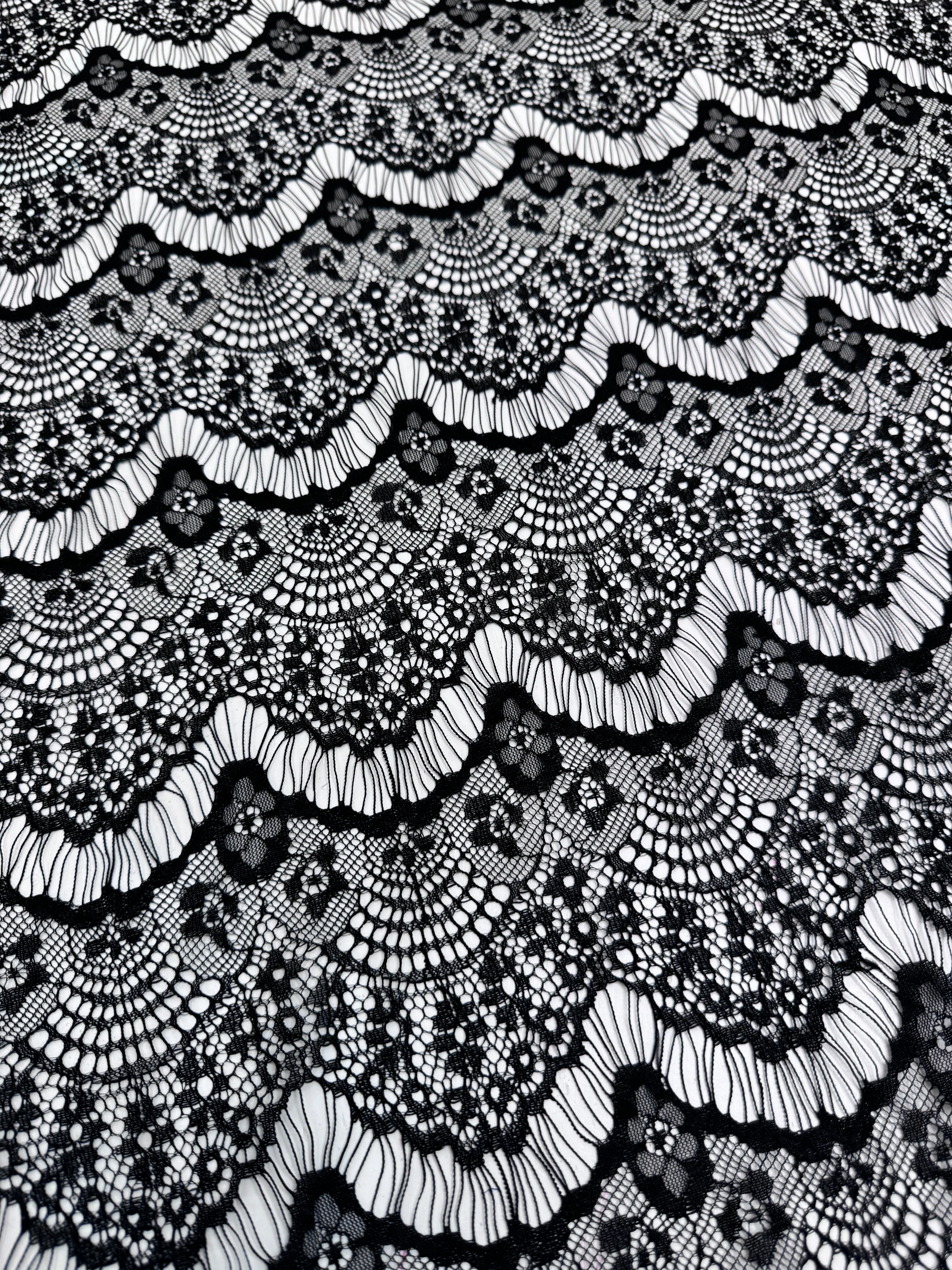 Black French Chantilly Floral Lingerie Lace - Image 4