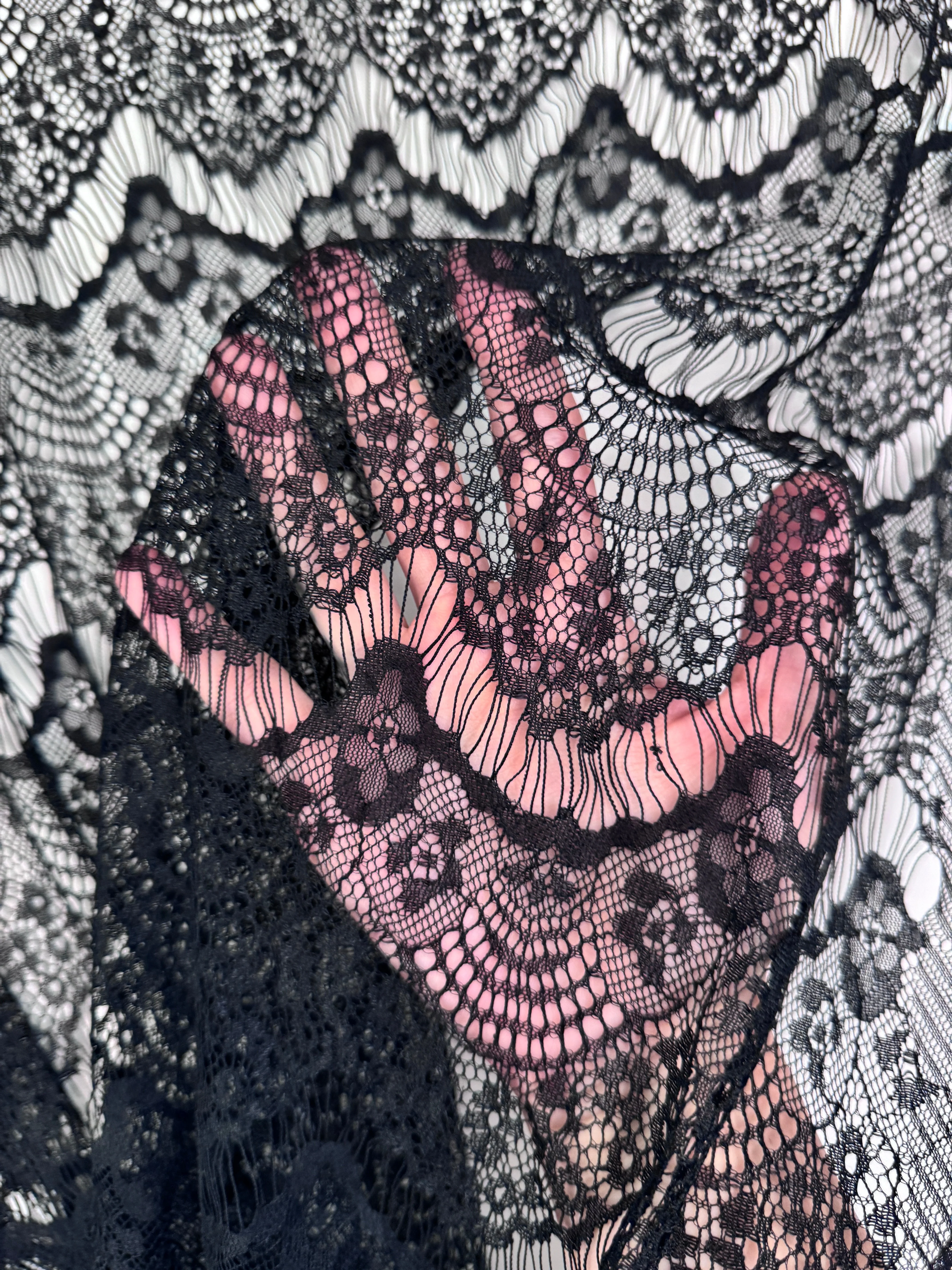 Black French Chantilly Floral Lingerie Lace - Image 9