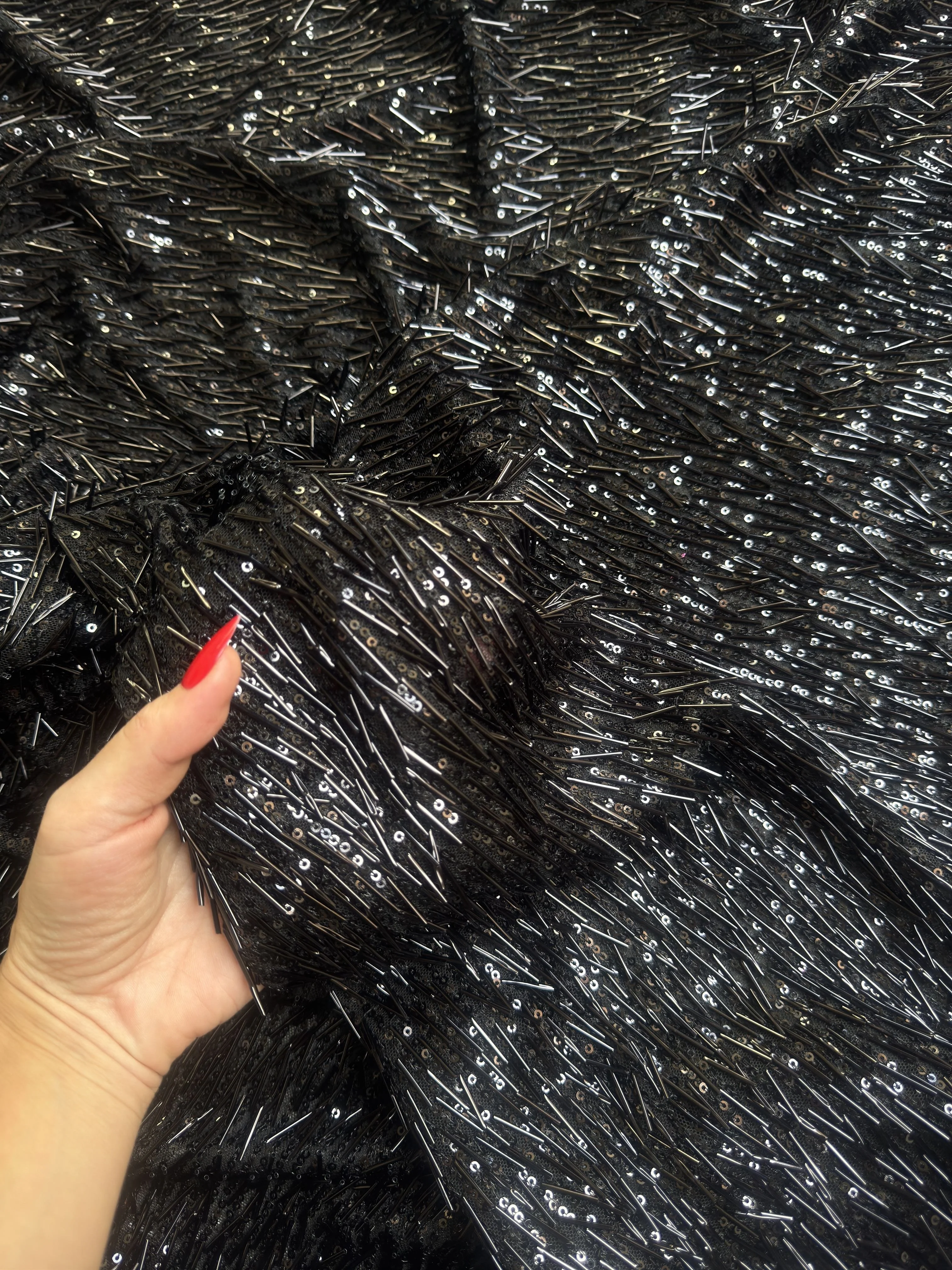Black Fringe Sequin on Mesh - Image 2