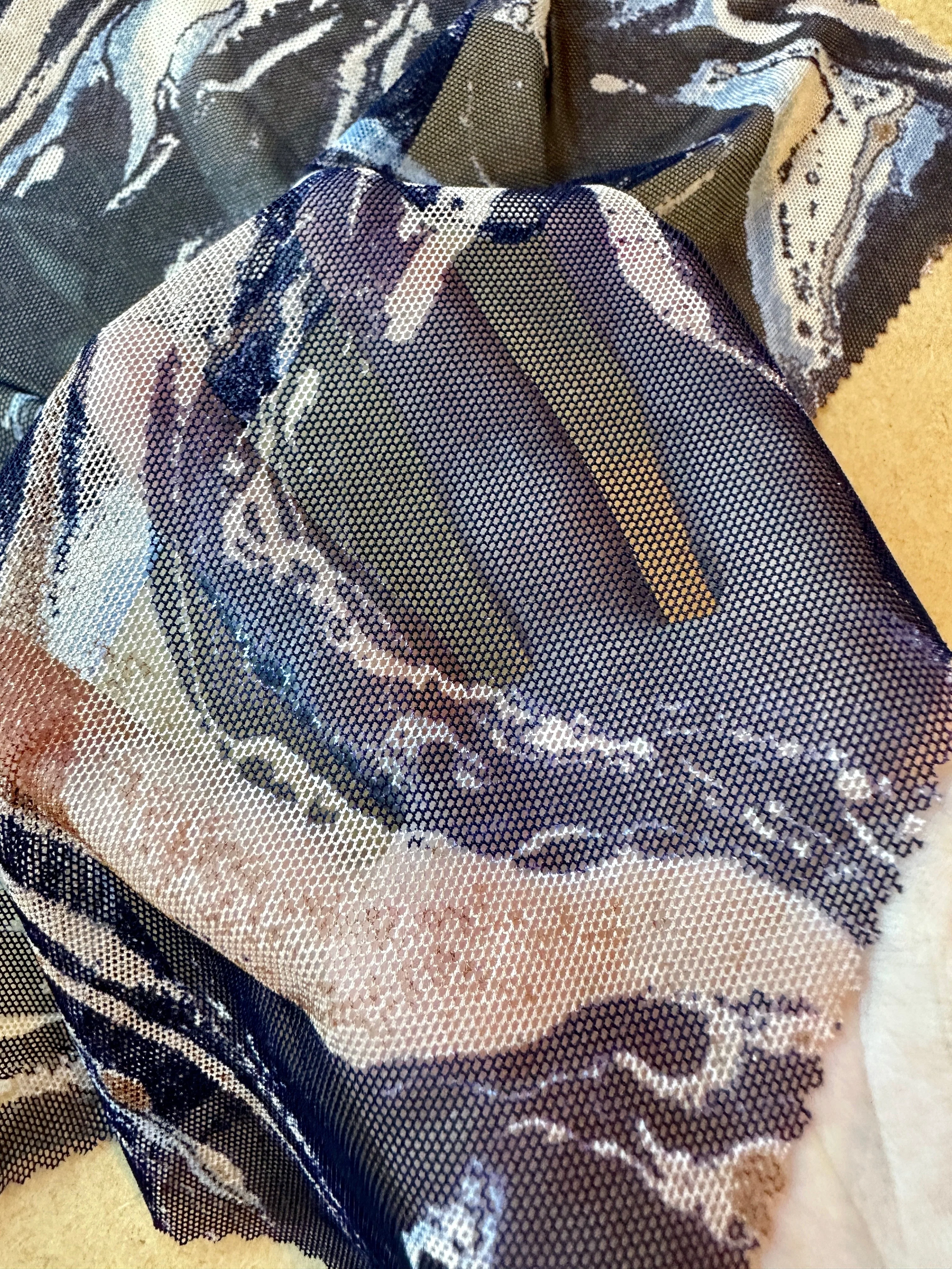 Navy Marble Power Mesh - Image 3