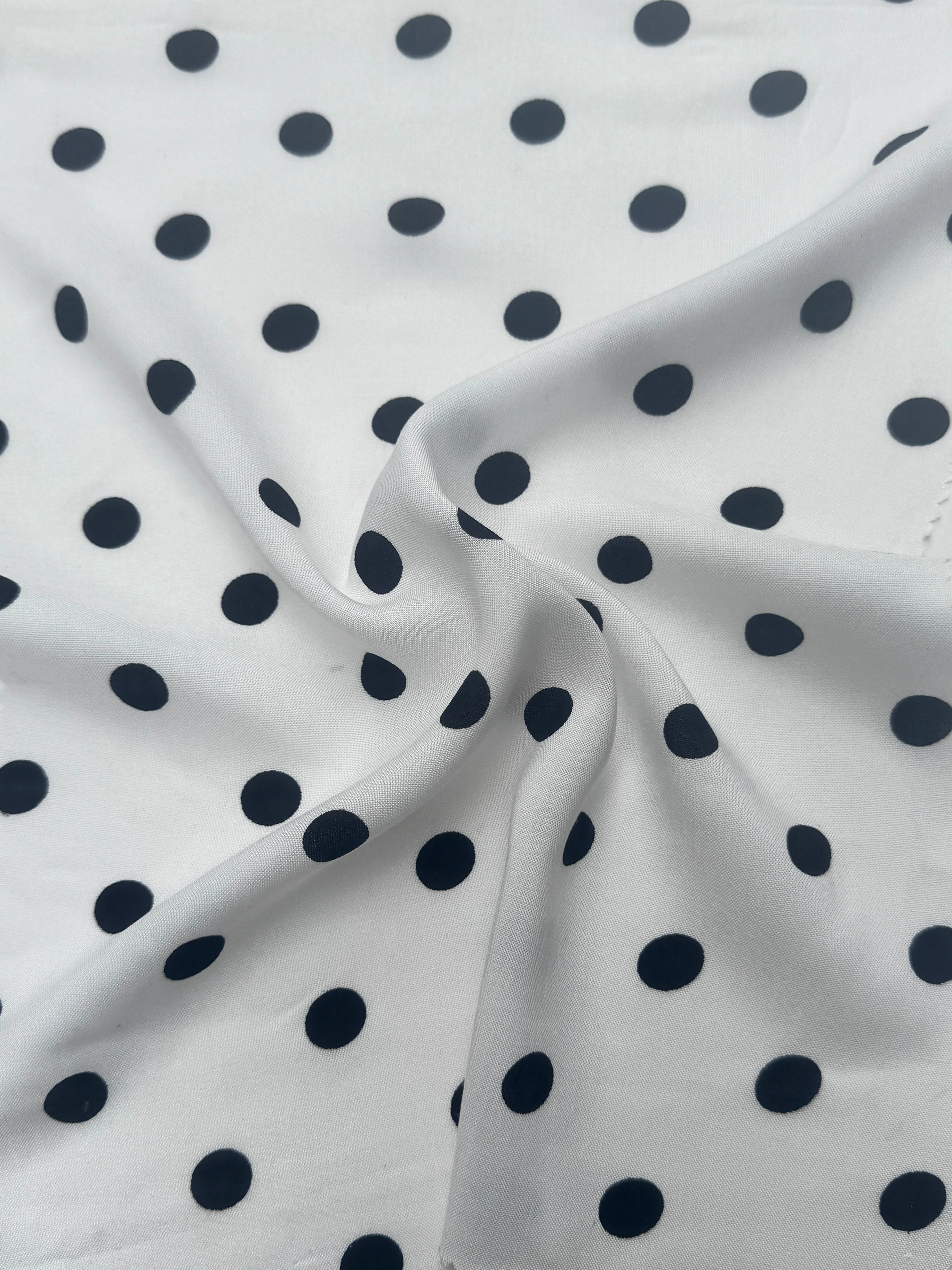Black Polka Dots on White Rayon Challis