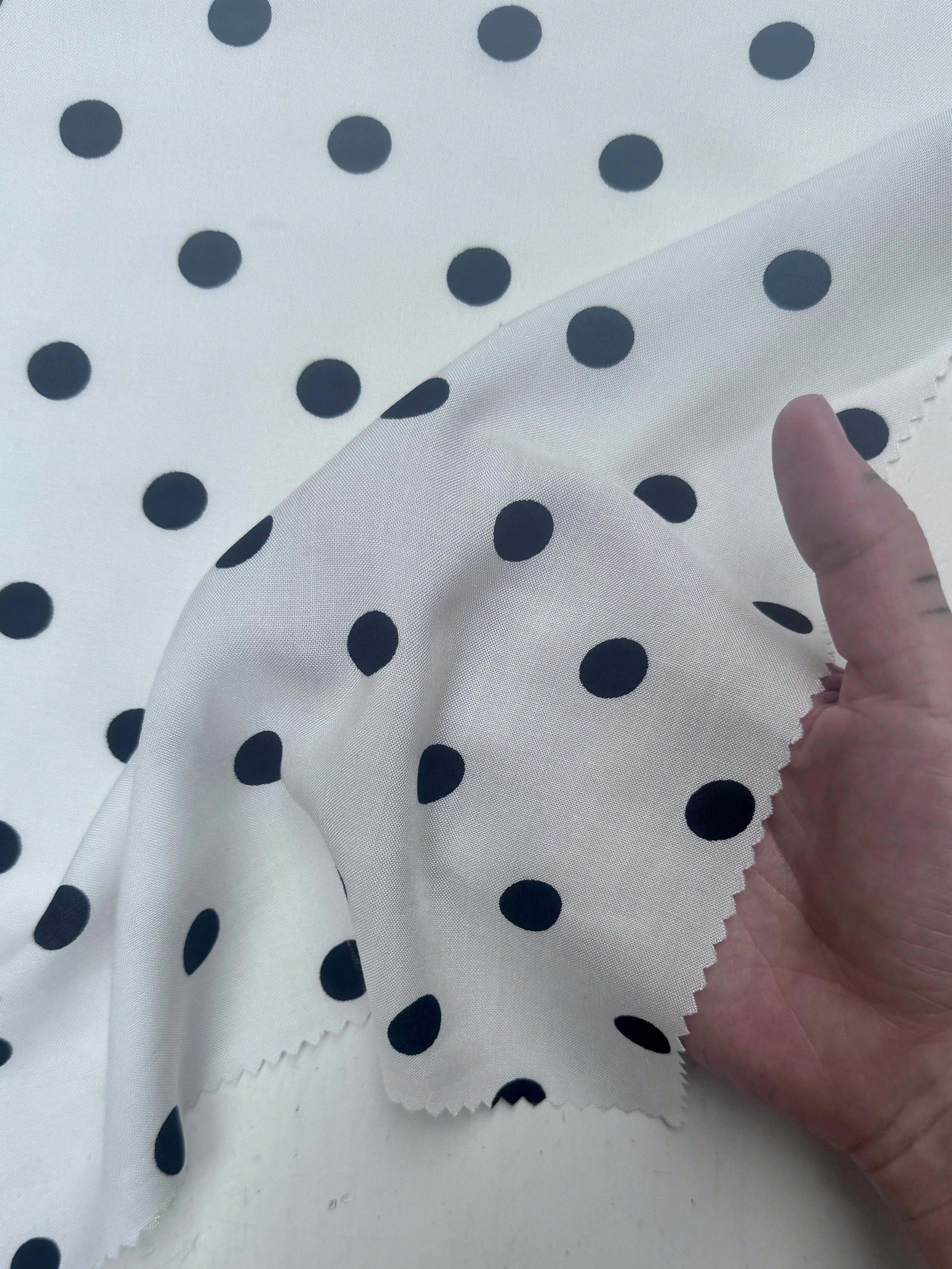Black Polka Dots on White Rayon Challis - Image 4