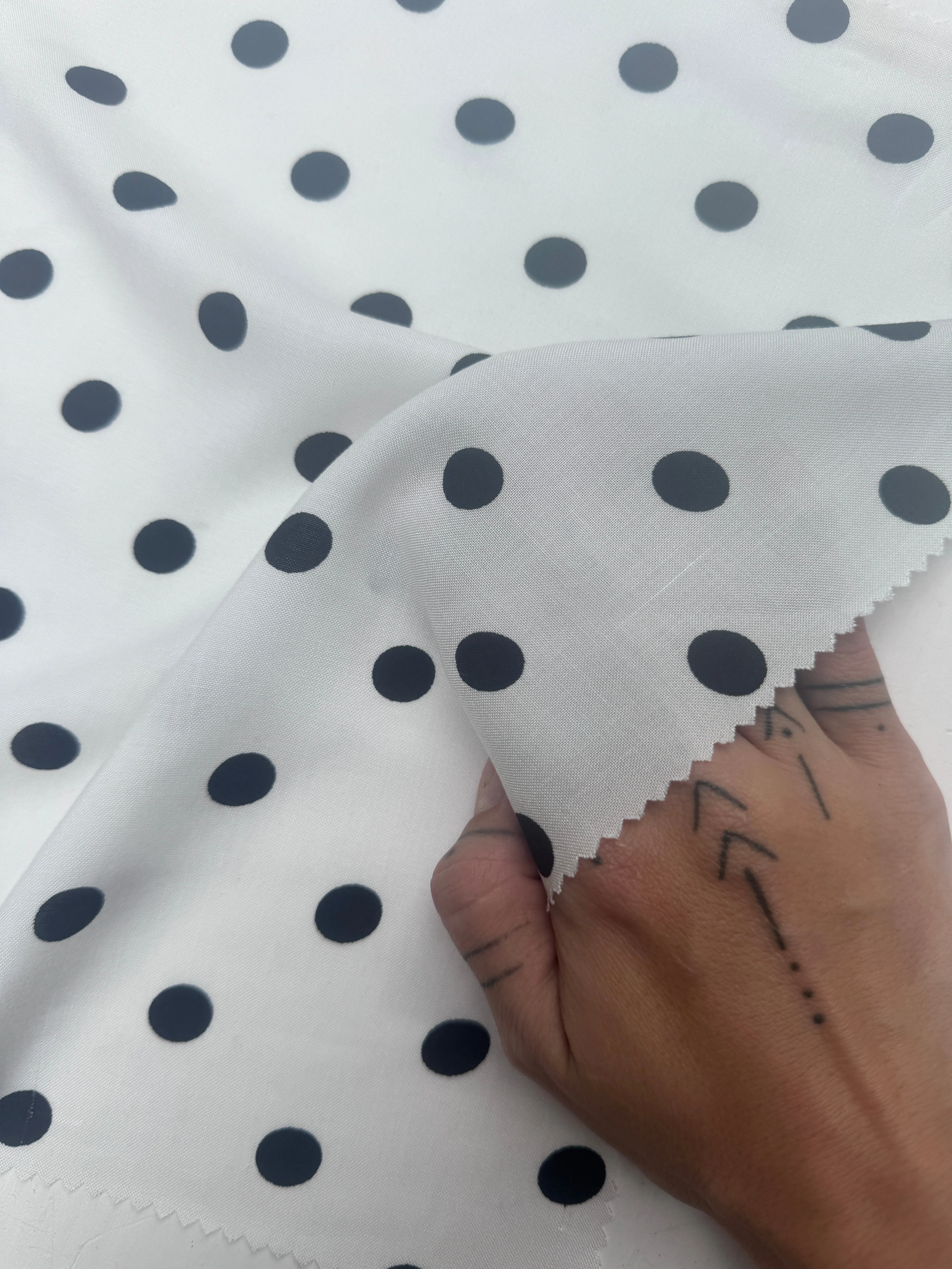 Black Polka Dots on White Rayon Challis - Image 5