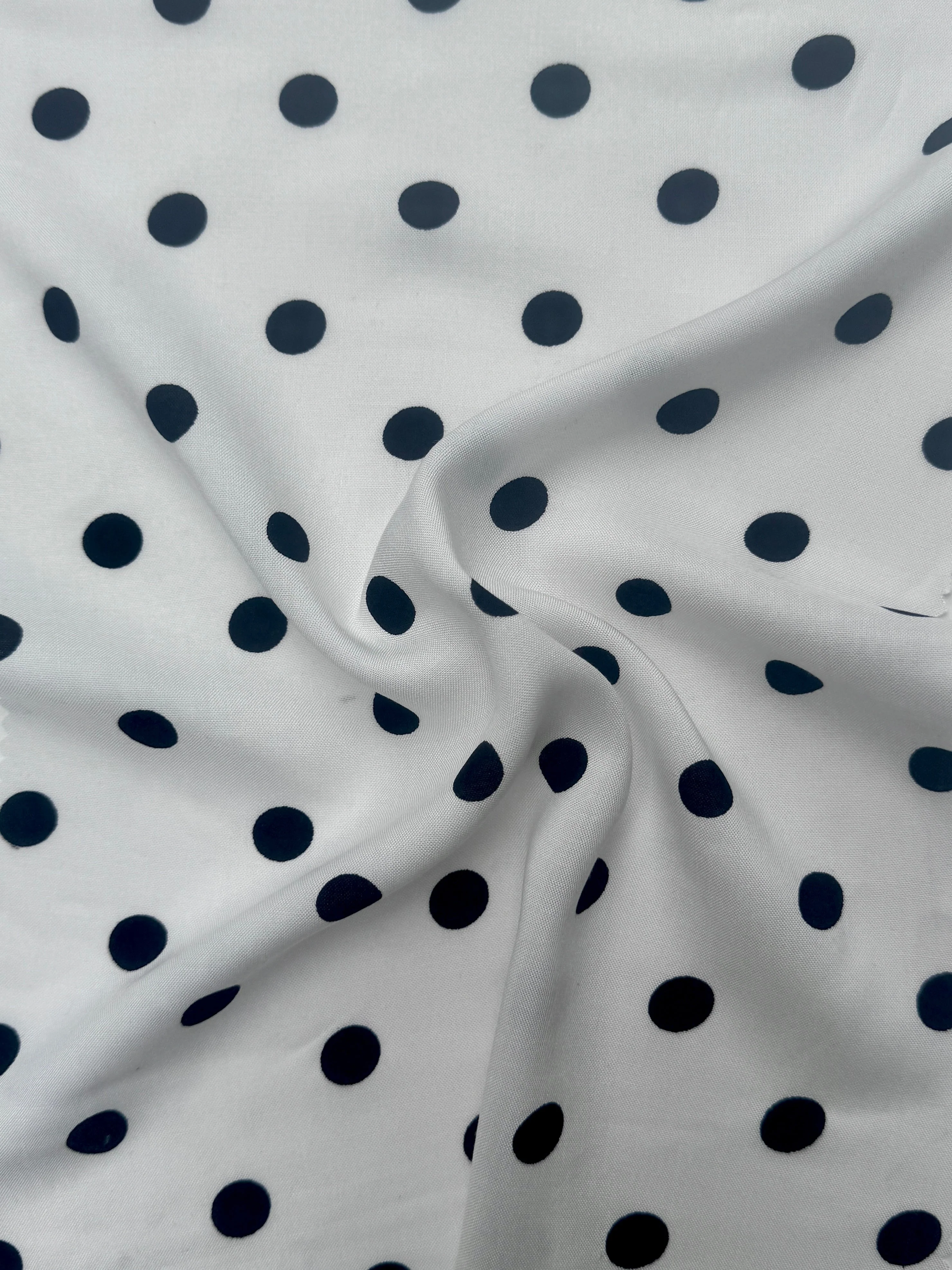 Black Polka Dots on White Rayon Challis - Image 6