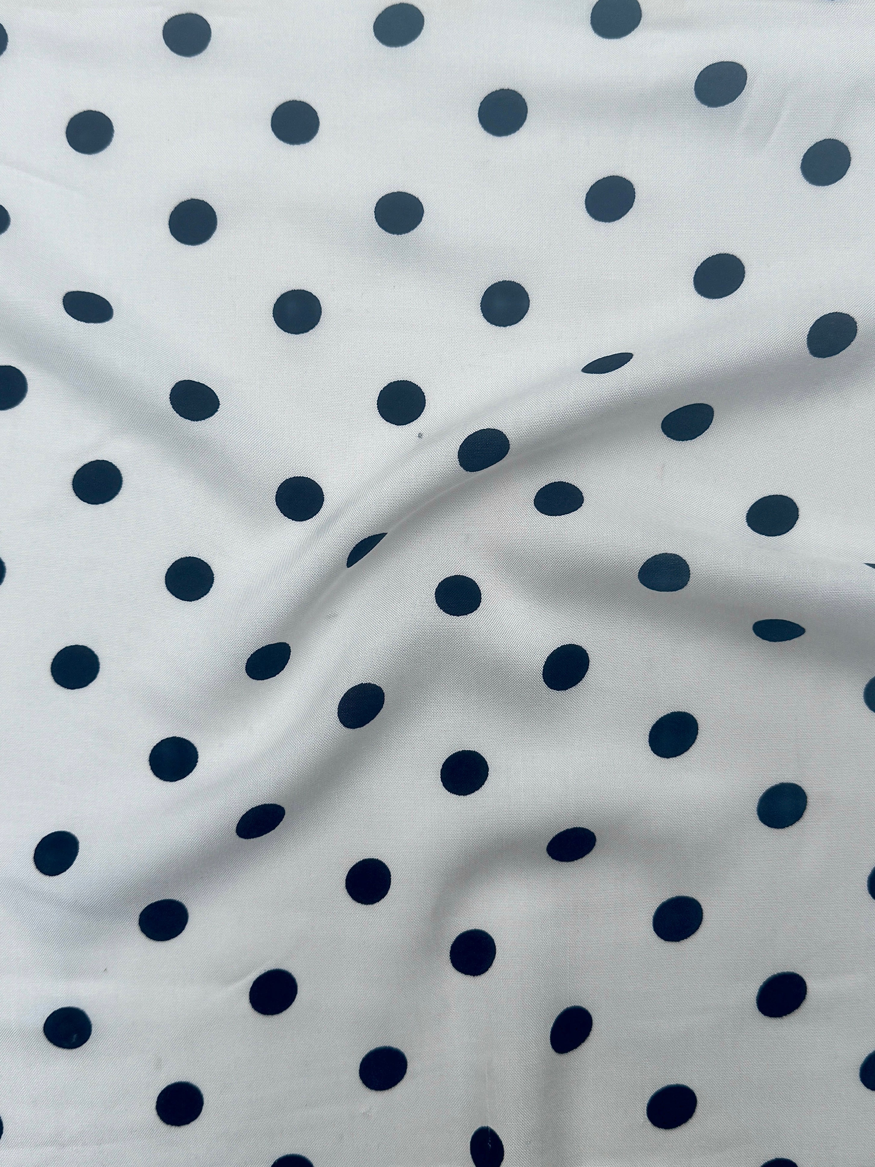 Black Polka Dots on White Rayon Challis - Image 7