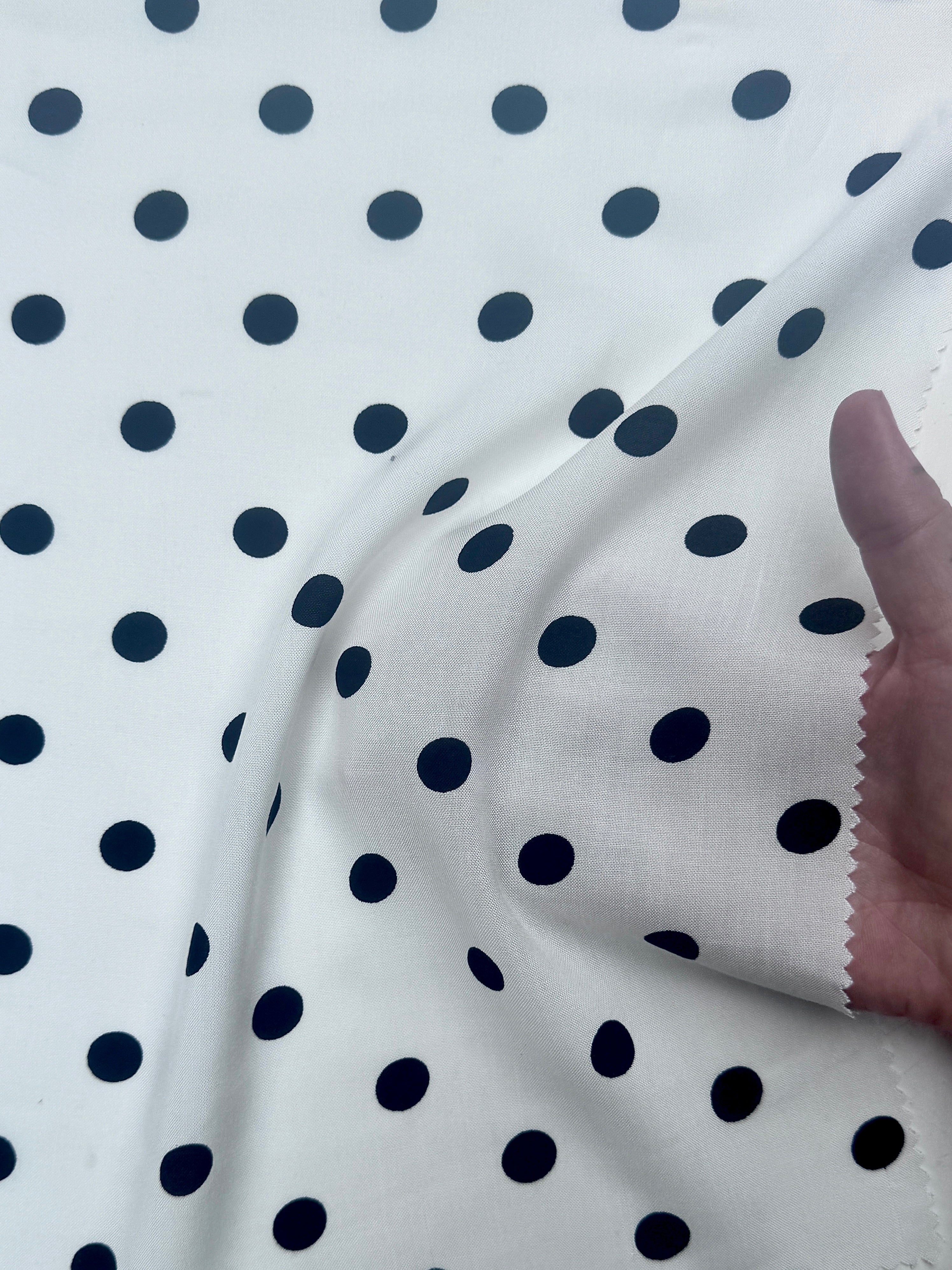 Black Polka Dots on White Rayon Challis - Image 8